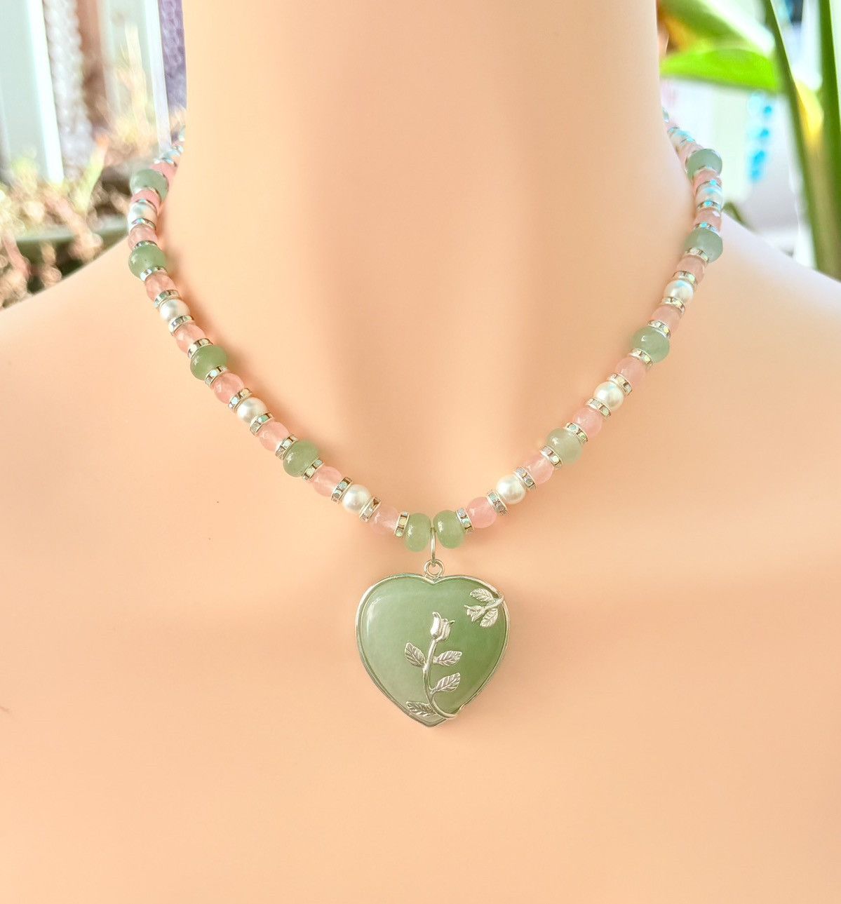 Other Aventurine Heart Stone Pendant Beaded Handmade Necklace Size ONE SIZE - 3 Thumbnail