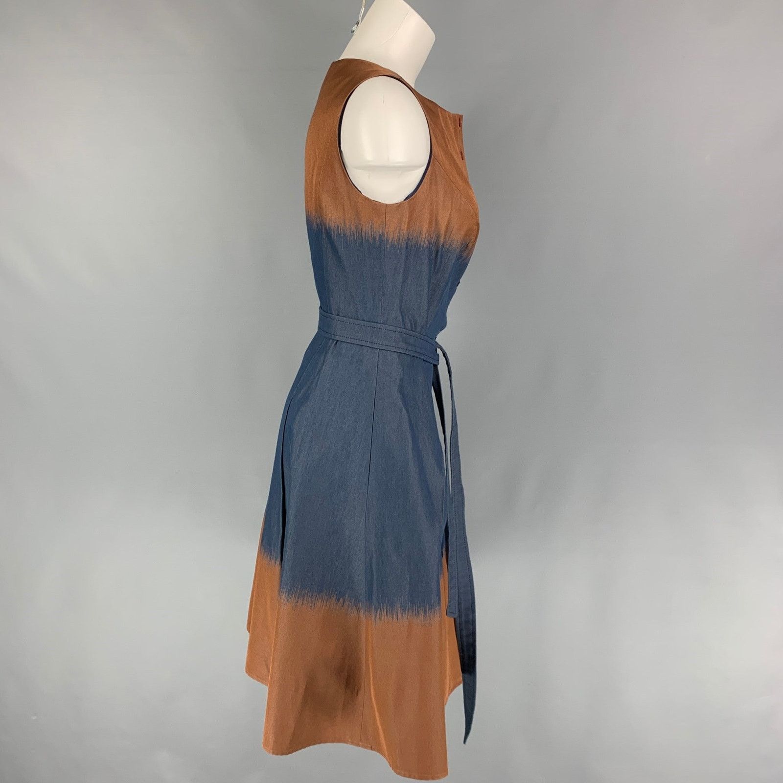 Carolina Herrera Size 8 Navy Brown Cotton Blend Ombre Sleeveless Dress Size M / US 6-8 / IT 42-44 - 2 Thumbnail