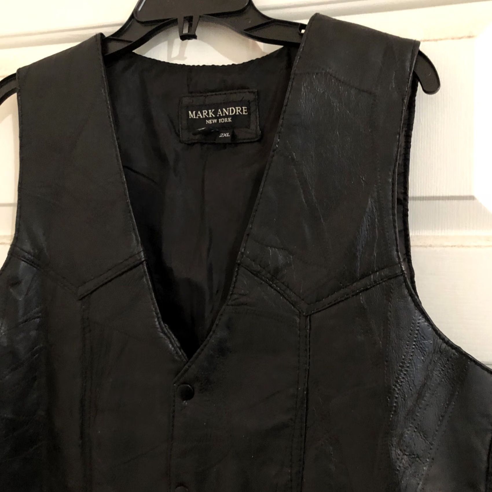 Vintage MENS 2XL MARK ANDRE NEW YORK BLACK ITALIAN LEATHER MOTORCYCLE VEST LINED Size US XXL / EU 58 / 5 - 4 Thumbnail