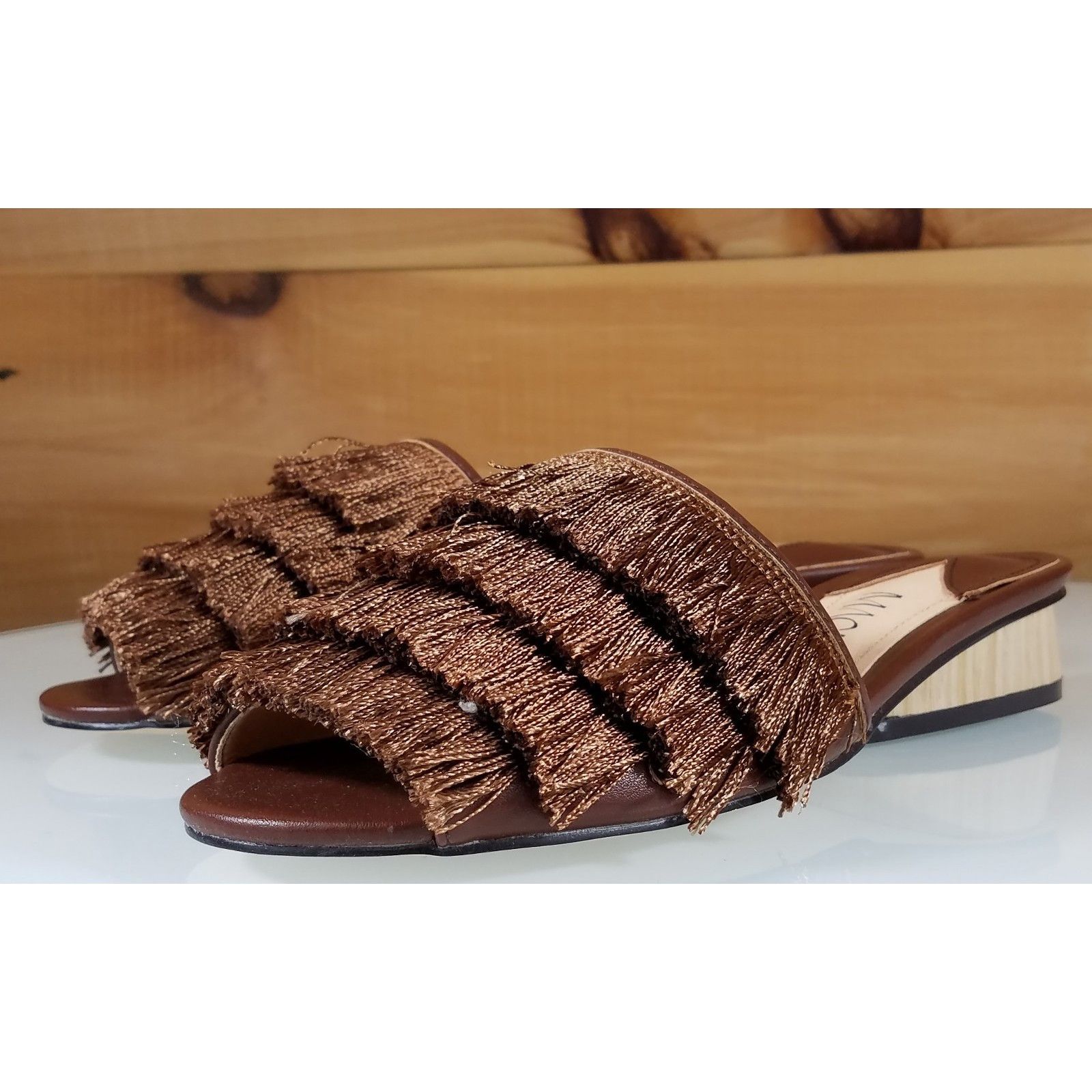 Other Mac J Bronze Camel Fringe Slip On Flats Mules Clog Slipper Size US 8.5 / IT 38.5 - 3 Thumbnail