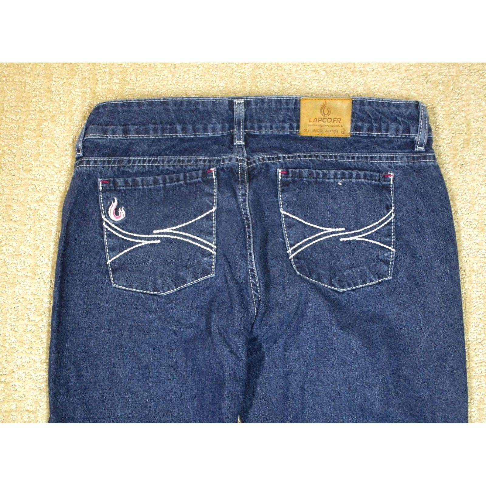 Denime LAPCO Jeans Women 10 Blue Straight Flame-Resistant Denim Pants Dark Wash 5-Pocket Regular Size 32 Blue Size 32" / US 10 / IT 46 - 4 Thumbnail