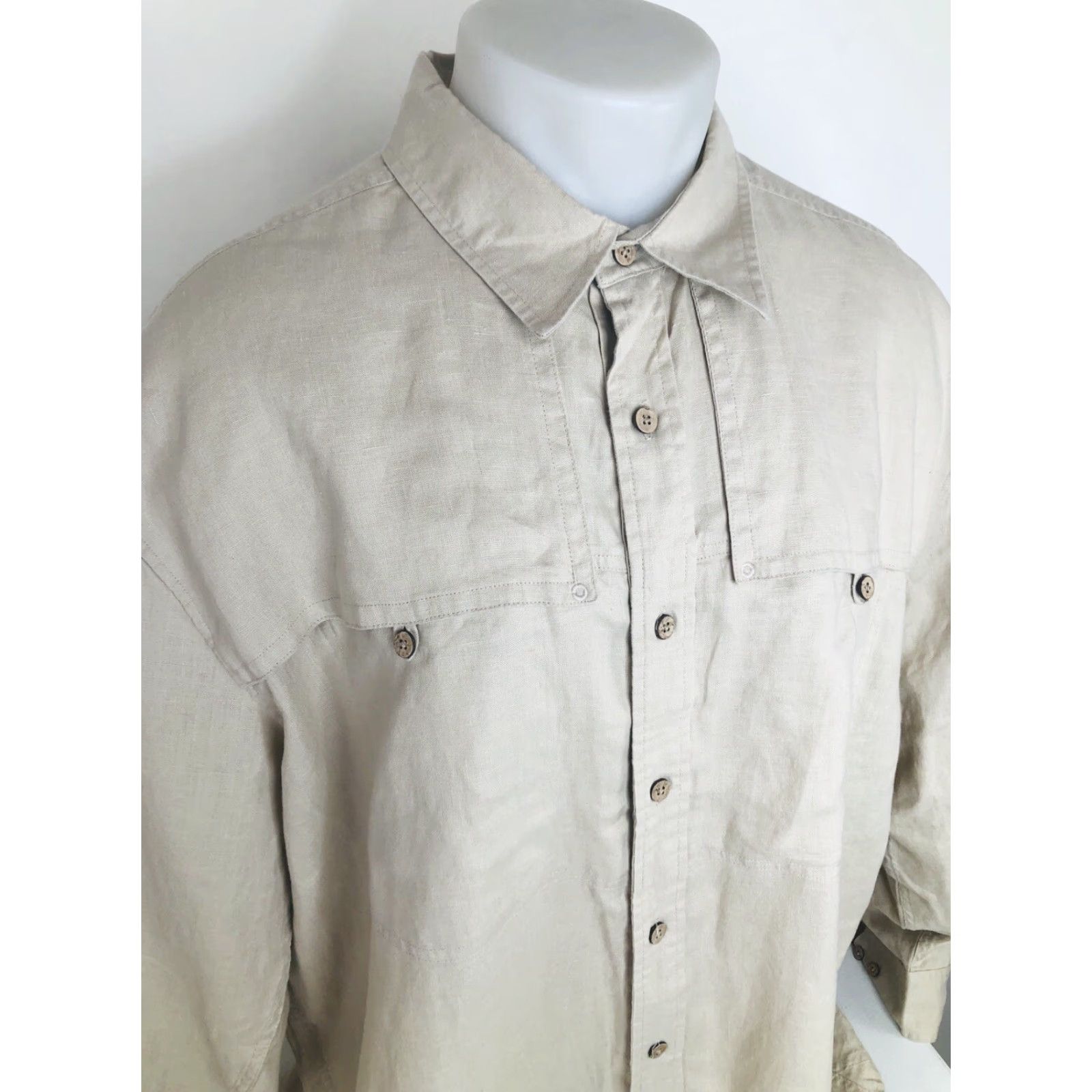 Vintage TRAVELSMITH Mens XXL Duster Safari 100% LINEN Field Hunting Shirt Button-Up Long Sleeve Tan Mens XL XL? Wait Size US XXL / EU 58 / 5 - 3 Thumbnail