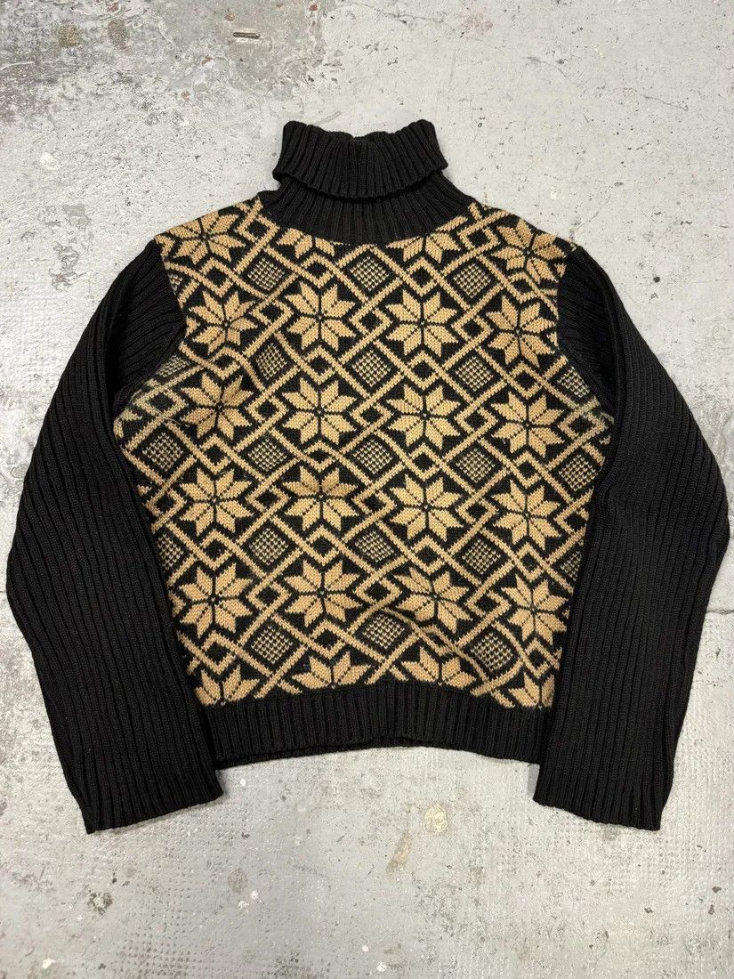 Designer × Dolce & Gabbana × Vintage 1990s Dolce & Gabbana Black Mozaic Wool Turtleneck Size US M / EU 48-50 / 2 - 1 Thumbnail