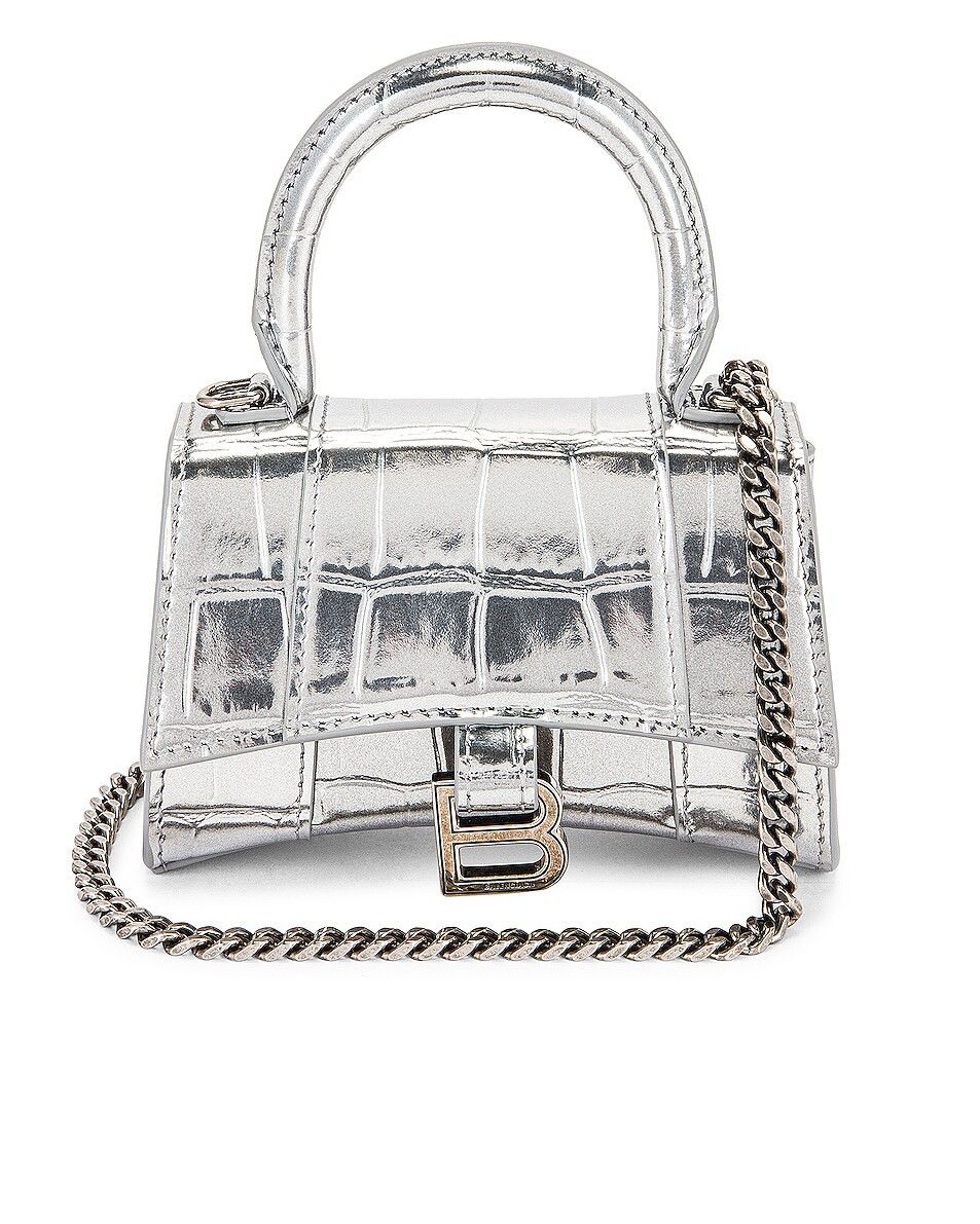 Balenciaga o1mt1gz1024 Size: OS / Hourglass Mini Bag W/Chain in Silver Size ONE SIZE - 1 Thumbnail