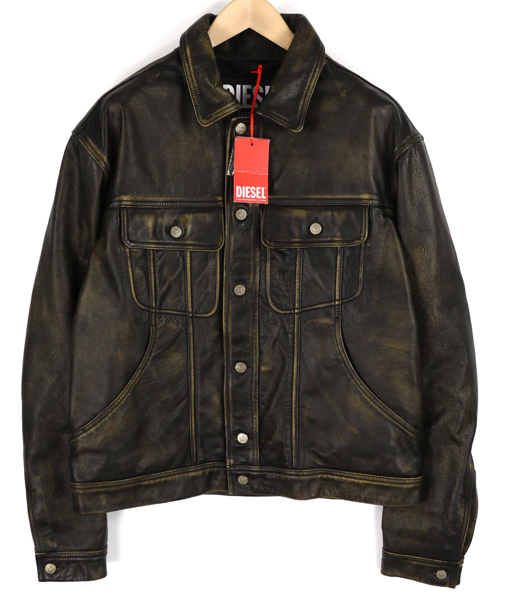 Diesel L-RILEY XL Black Cowhide Leather Button Jacket 40079 Size US XL / EU 56 / 4 - 1 Thumbnail