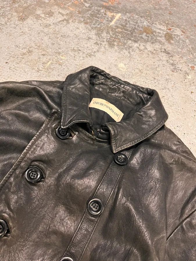 Emporio Armani AW2006 Emporio Armani Officer Buttoned Black Leather Peacoat Jacket Size US L / EU 52-54 / 3 - 5 Thumbnail