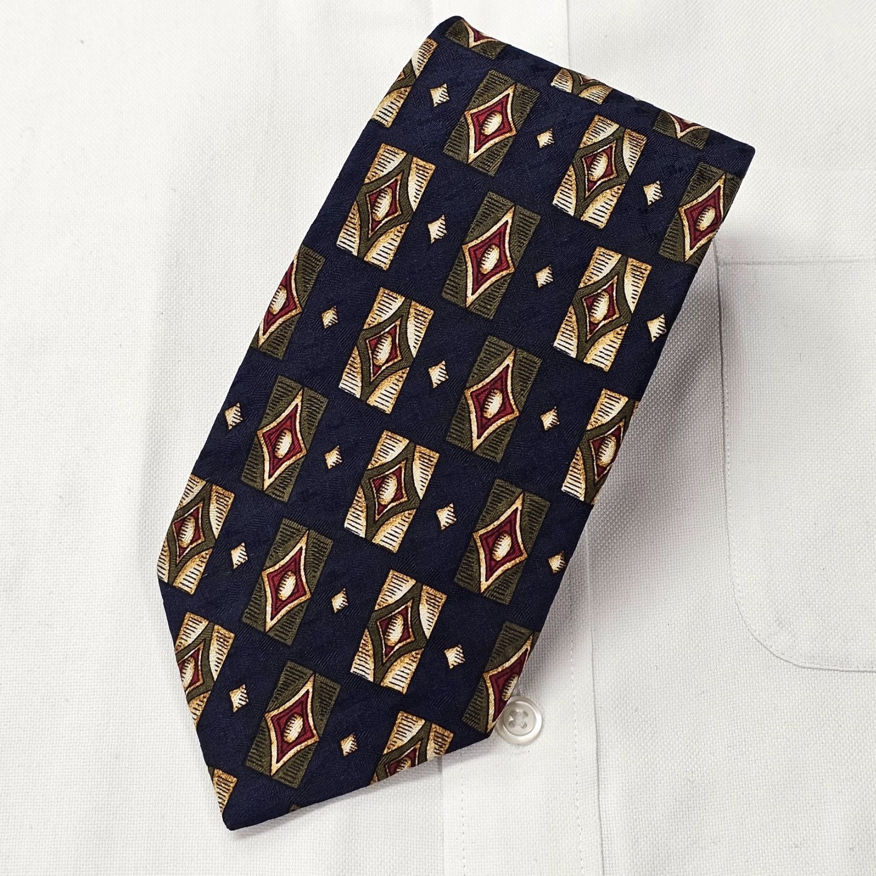 Vintage Tom James Necktie Men’s Blue Geometric Woven Abstract Tie USA 57.28" X 3.75" Silk 100% Classic Designer Mens Size ONE SIZE - 2 Thumbnail