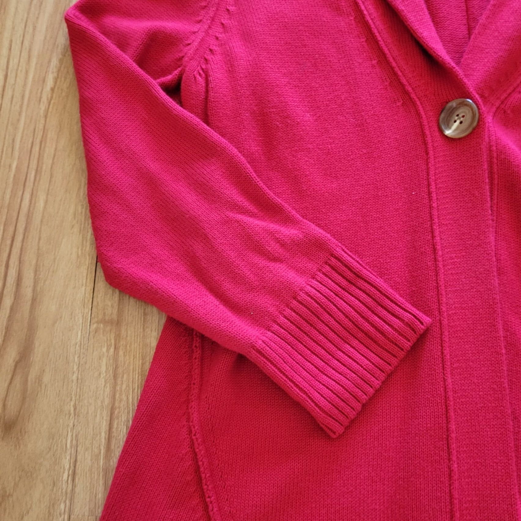 J. Jill J. Jill Cardigan Women Large Red Knit Cotton V-Neck Single Button Casual Sweater Size L / US 10 / IT 46 - 3 Thumbnail
