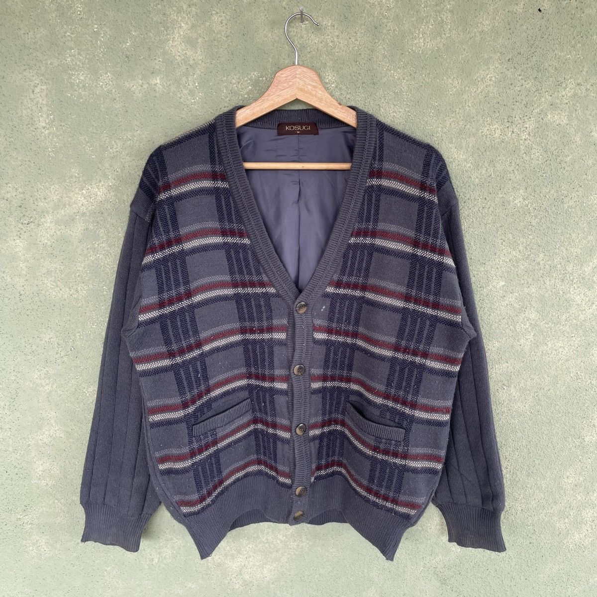 Aran Isles Knitwear × Japanese Brand Vintage Japan Kosugi Checkred Cardigan Knitwear Rare Size US M / EU 48-50 / 2 - 1 Thumbnail