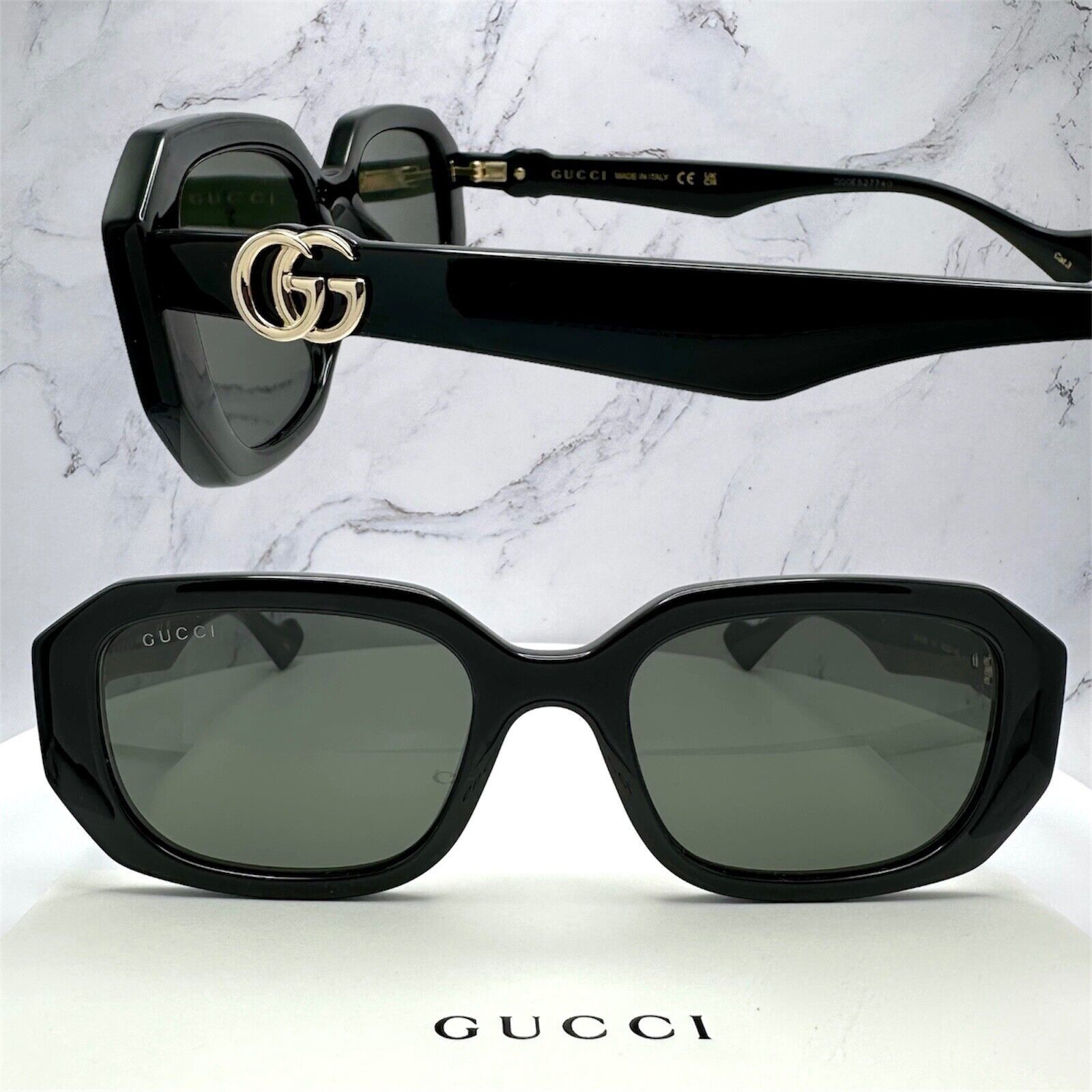 Gucci New Gucci Sunglasses Black Geometric Rectangle Gold GG Size ONE SIZE - 5 Thumbnail