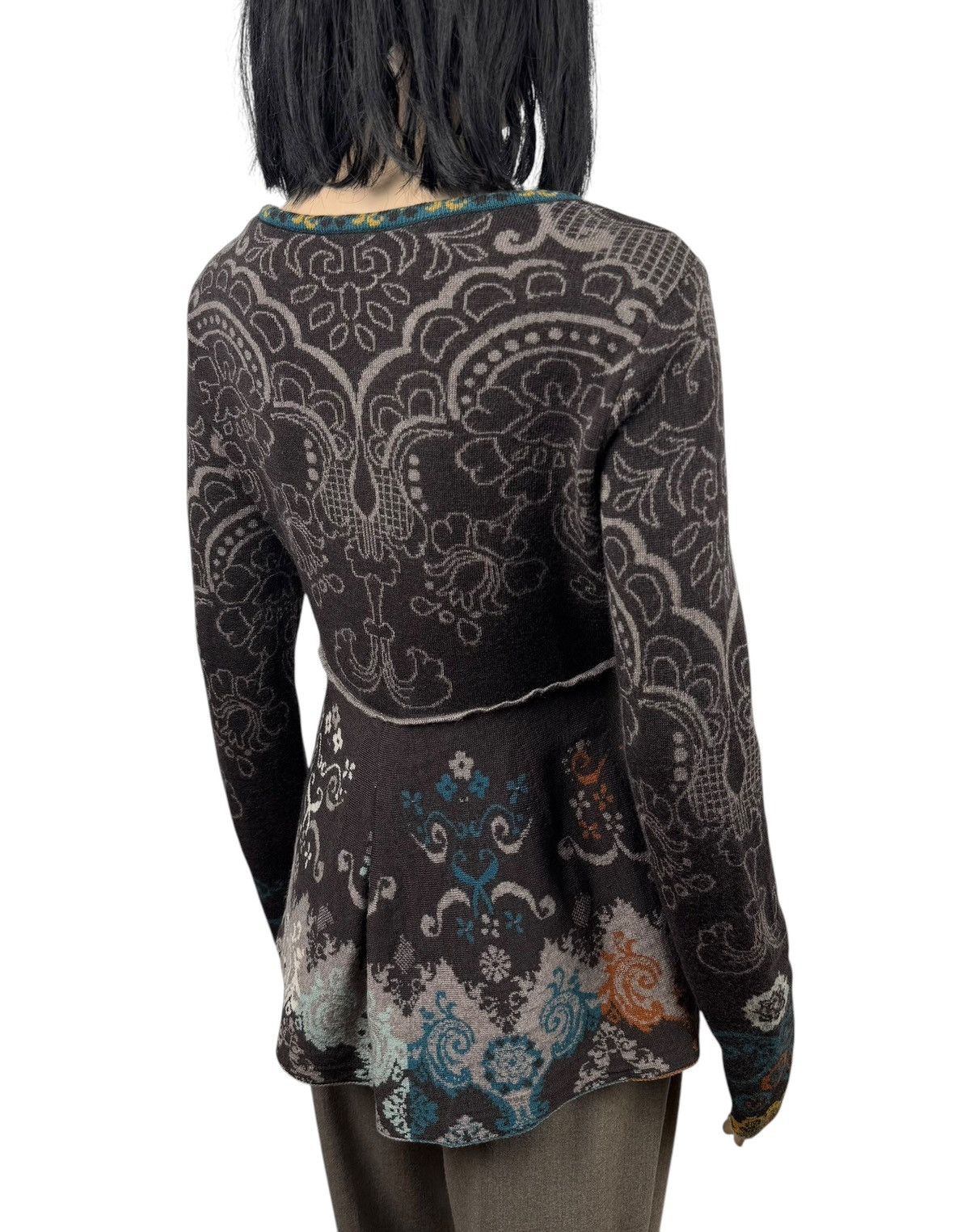 Designer Ivko Wool Cardigan Button Up Embroidered Flowers Printed Size L / US 10 / IT 46 - 7 Thumbnail