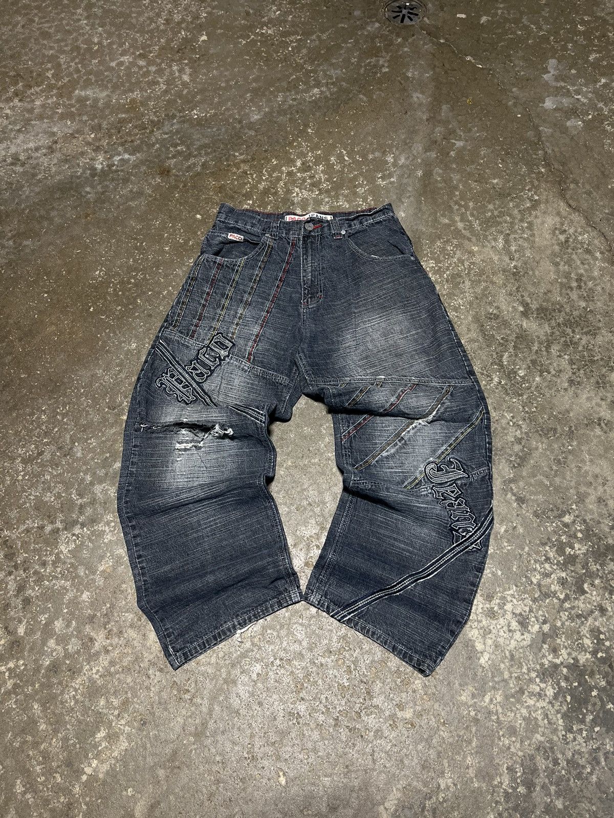 Japanese Brand × Vintage Vtg 90s y2k Paco Jeans JNCO Embroidered Baggy Skater Jeans Size US 31 - 1 Thumbnail