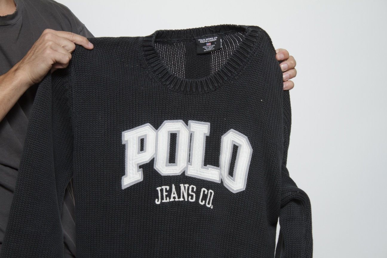 Polo Ralph Lauren BLACK HEAVY KNIT POLO CREWNECK SWEATER BY POLO JEANS CO Size US L / EU 52-54 / 3 - 5 Thumbnail