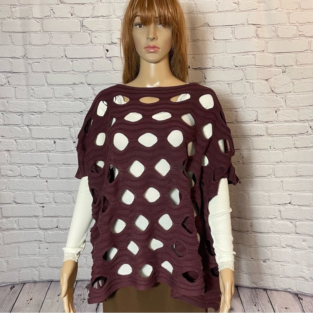 Other Katherine Barclay Knit Burgundy Cotton Blend Poncho Cape Si Size M / US 6-8 / IT 42-44 - 1 Thumbnail