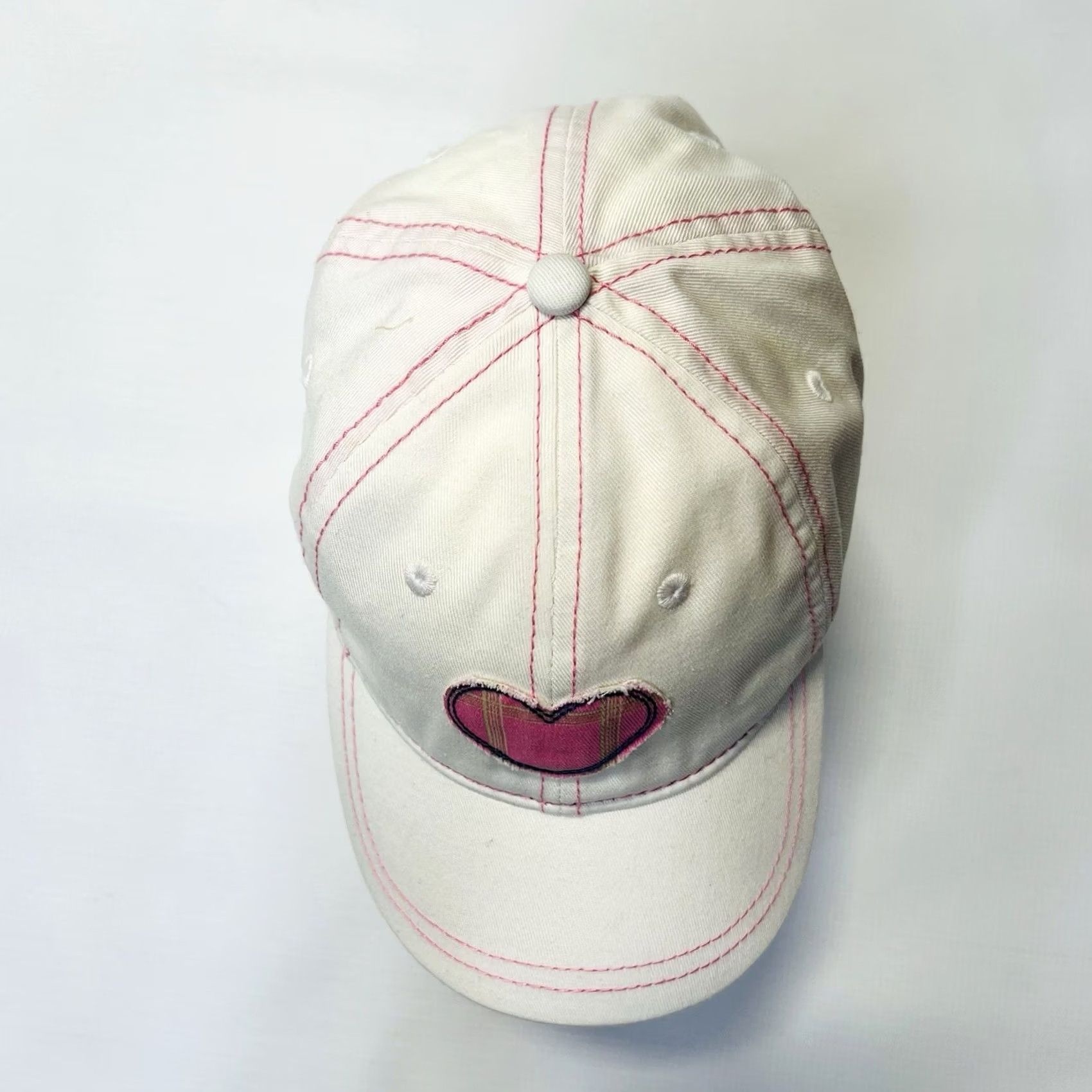 Vintage VINTAGE Kate Landry Hat White Pink Heart Adjustable Strap Baseball Cap Womens One Size Beach Boating 90s 80s Y2K Heart Theme Size ONE SIZE - 4 Thumbnail