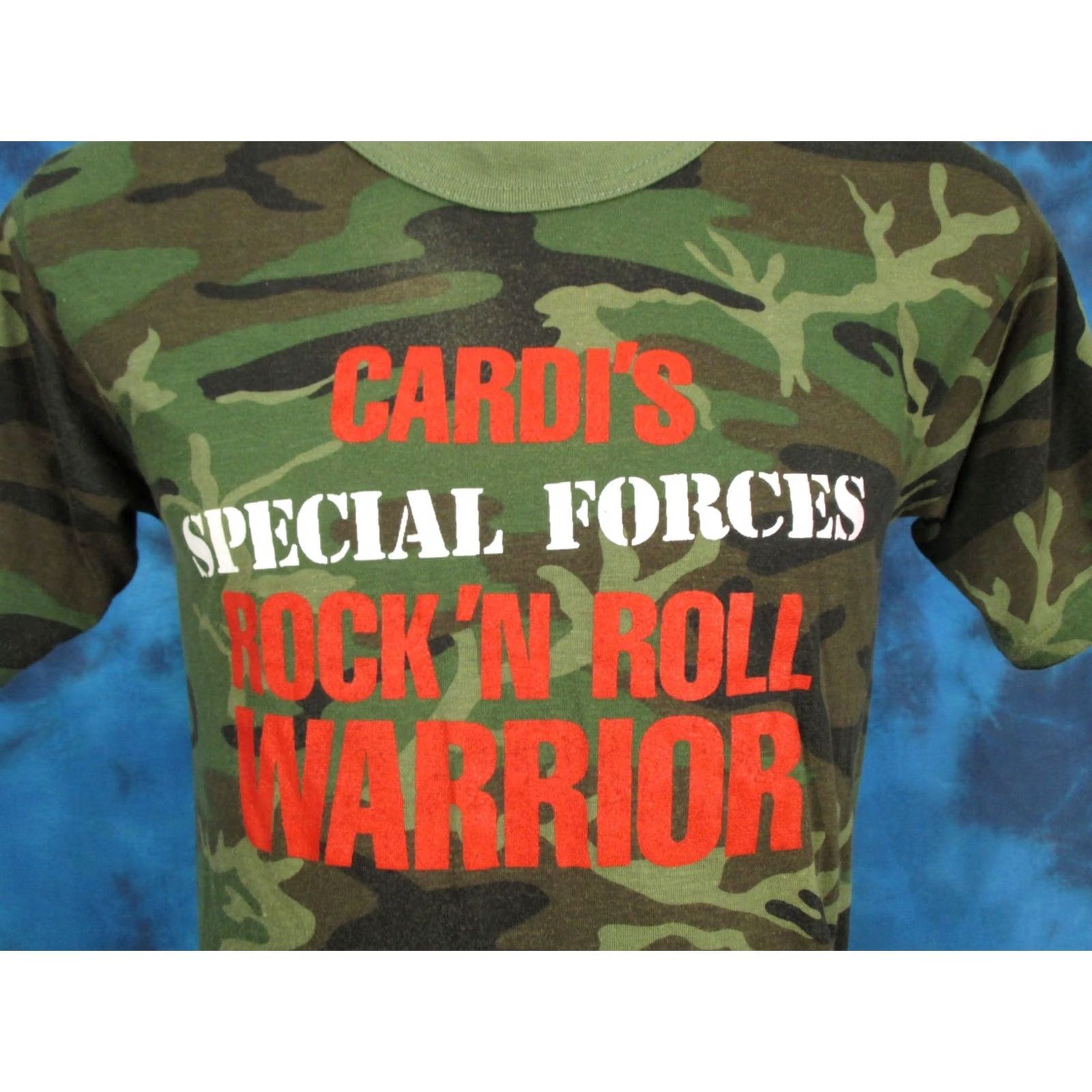 Vintage vtg 80s SPECIAL FORCES ROCK & ROLL WARRIOR CAMOUFLAGE T-Shirt S camo army thin shirt Mens Size US S / EU 44-46 / 1 - 2 Thumbnail