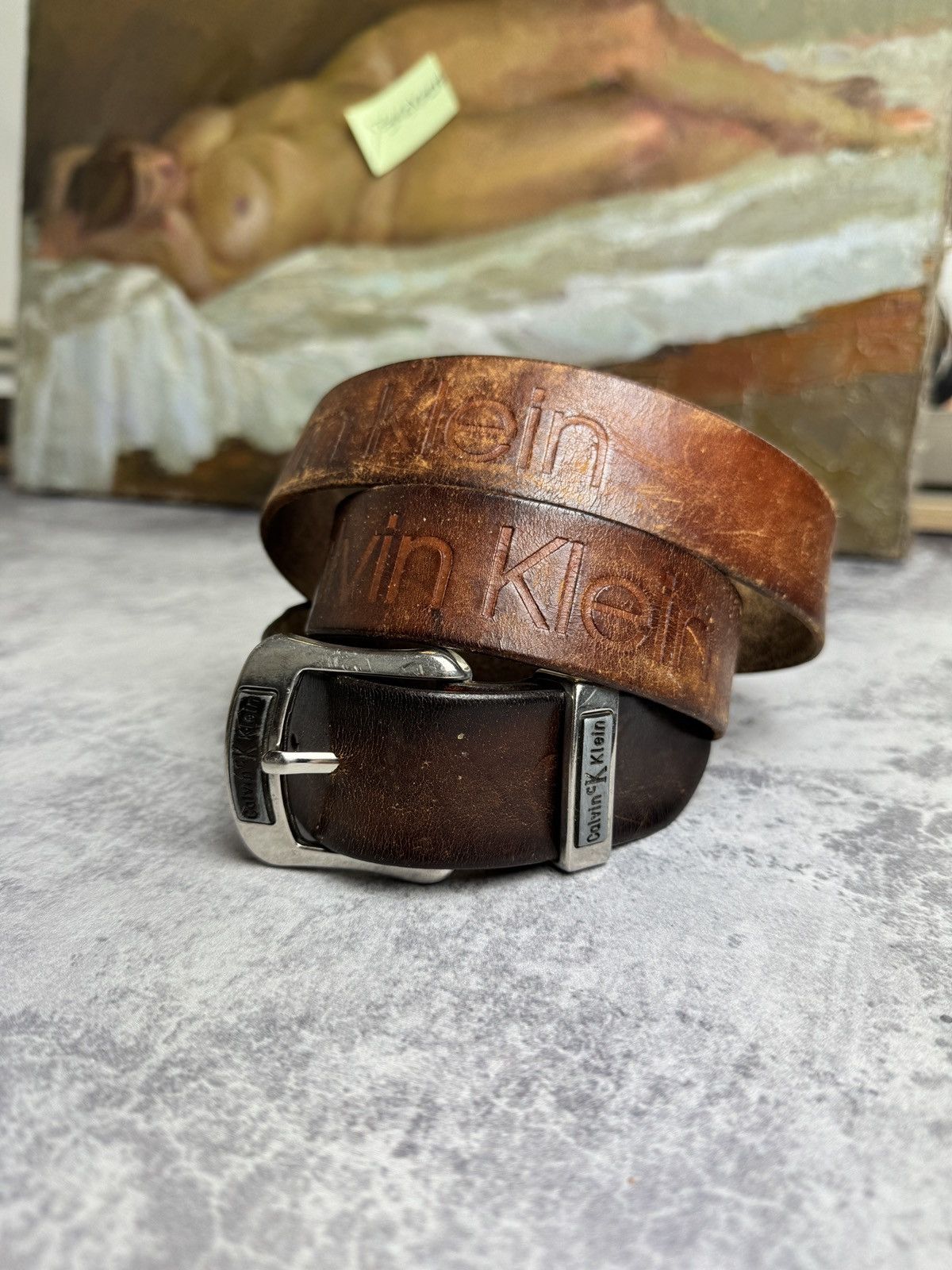 Calvin Klein Jeans Belt Small Brown Leather Silver Buckle Minimalist 90s Y2K Calvin Klein Brown Belts for Women for sale | eBay main image 3