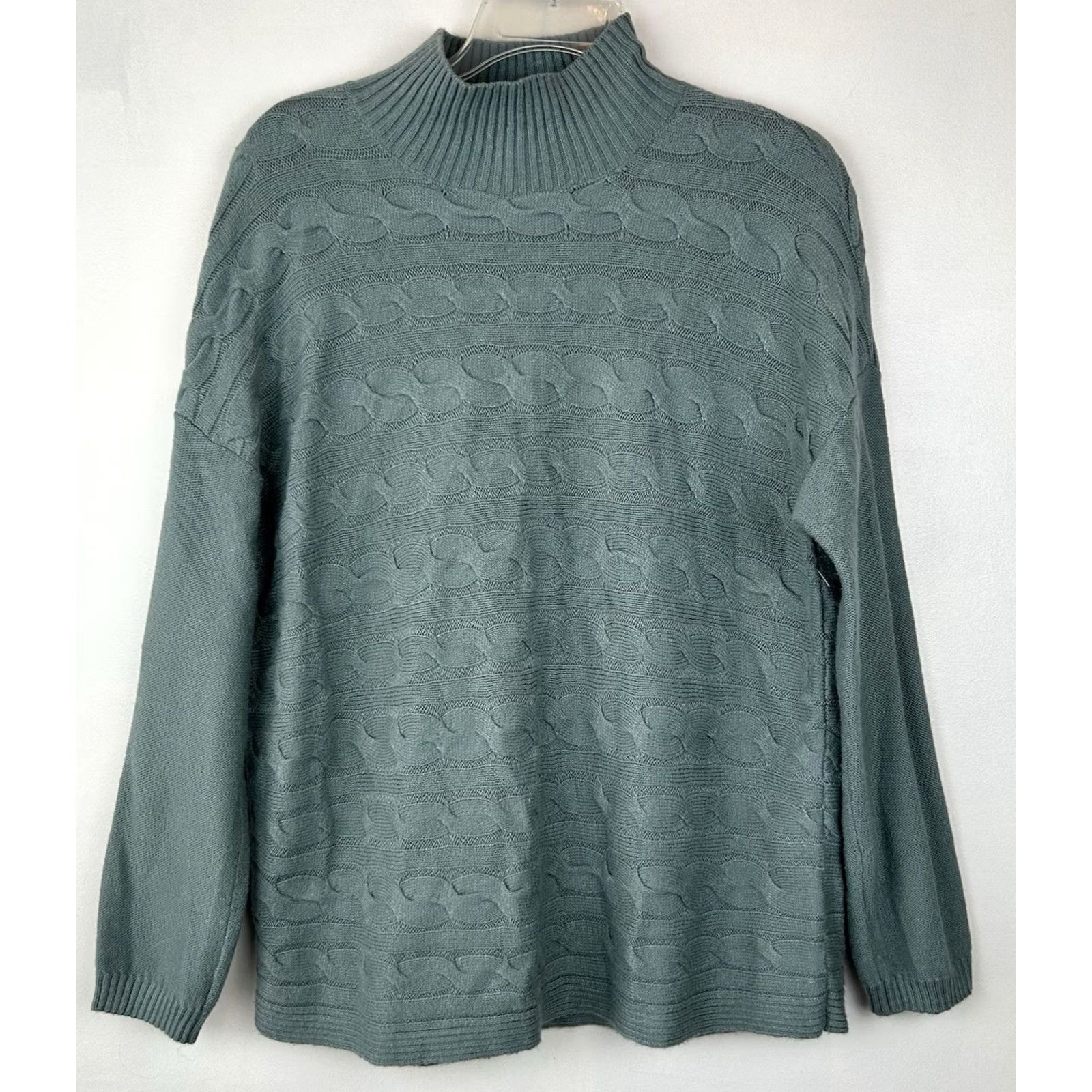 J. Jill J Jill Sweater Womens Small Green Cable Knit Horizontal Oversized Soft Tunic Size S / US 4 / IT 40 - 2 Thumbnail