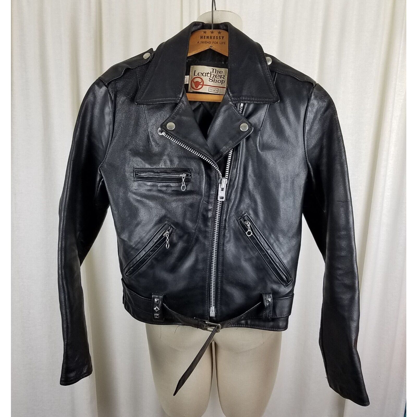image of Sears Leather Shop Motorcycle Bike Jacket Xs 8 Punk Grunge in Black, Women's
