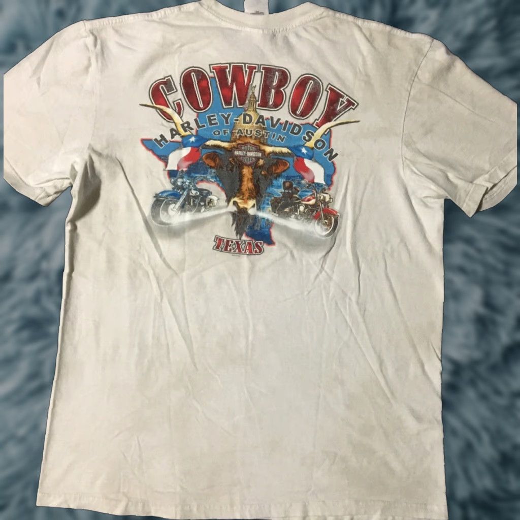 Harley Davidson VINTAGE Harley-Davidson Shirt Adult L White Harley-Davidson Austin Texas Faded Distressed Graphic Tee Punk Grunge 90s Biker USA Flag Size US L / EU 52-54 / 3 - 1 Thumbnail