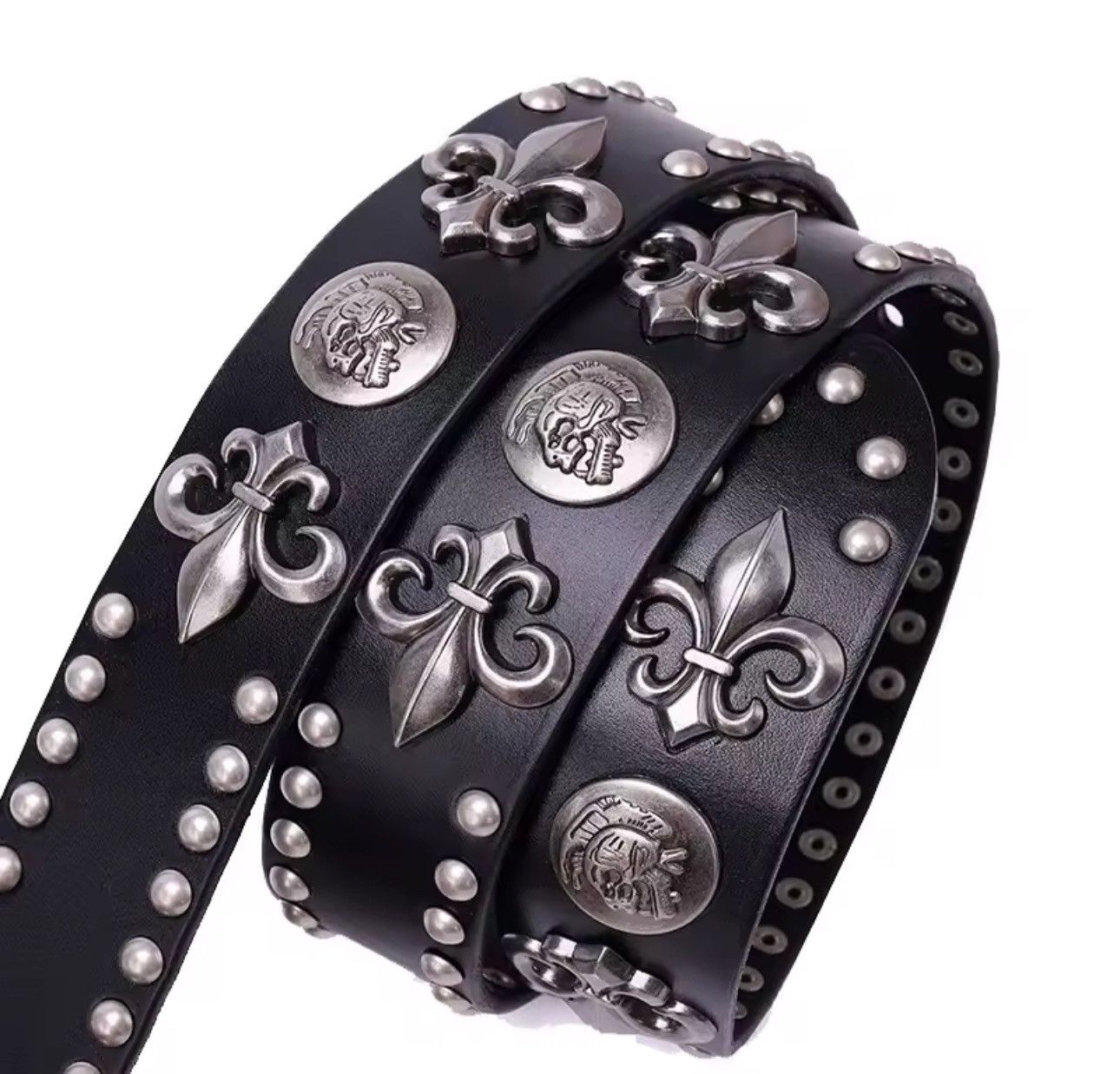 Designer Genuine Leather Heavy Metal Rivet Punk Cowboy Style Belt Size ONE SIZE - 3 Thumbnail