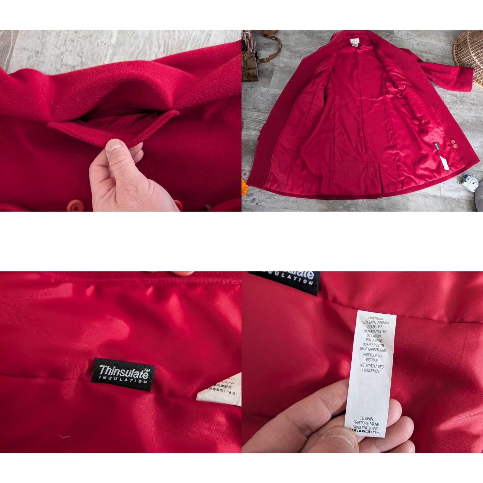 Vintage L.L.Bean Coat Womens 6 Regular Red Lambswool Thinsulate Lined Button Winter Coat Size M / US 6-8 / IT 42-44 - 9 Thumbnail