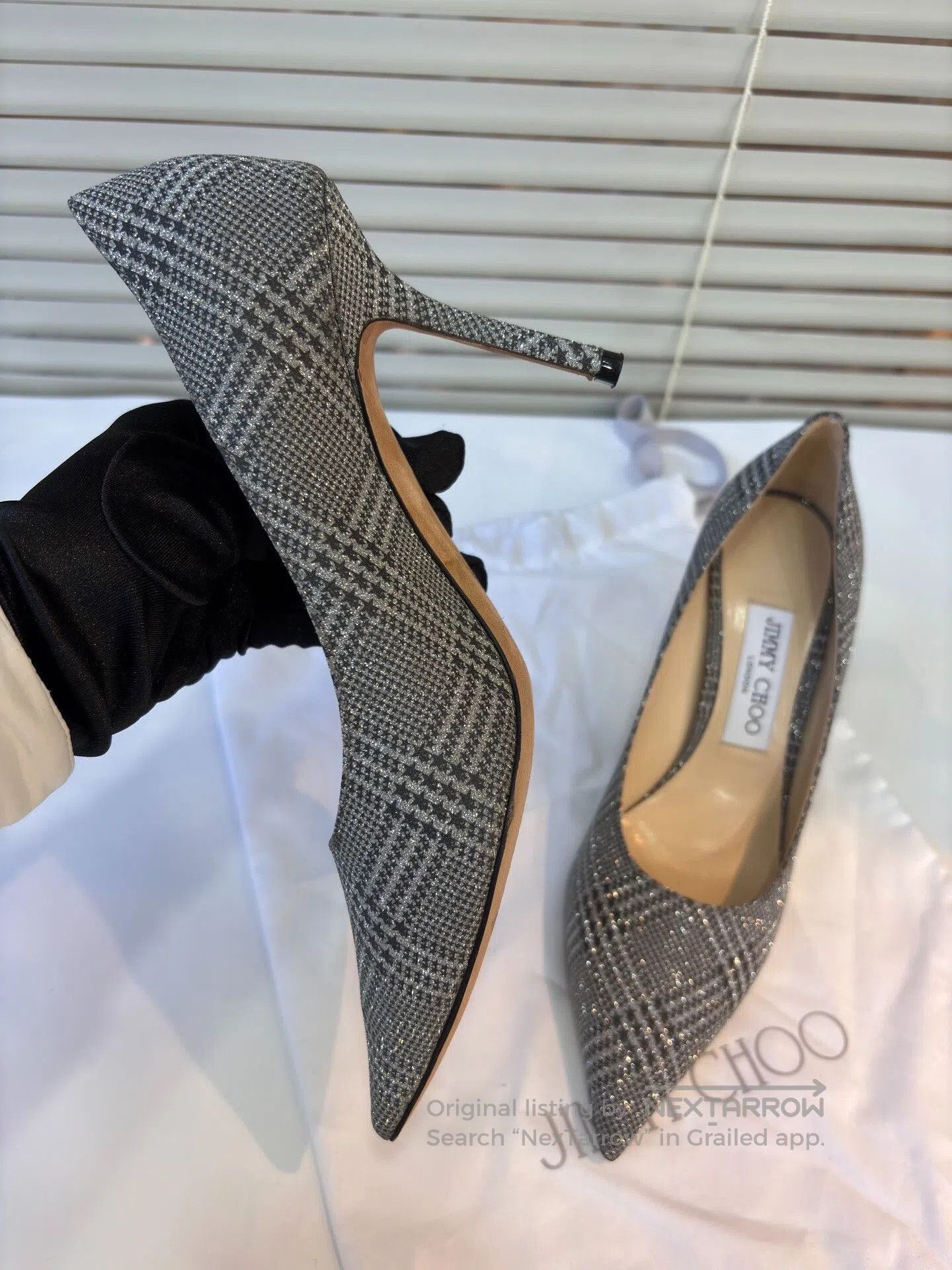 Jimmy Choo Jimmy Choo Silver Sequin Check Heels. Size US 6.5 / IT 36.5 - 1 Thumbnail