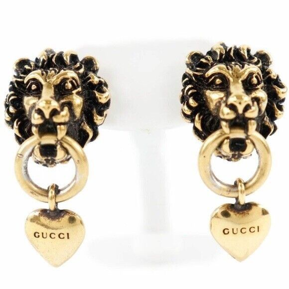 Gucci NEW GUCCI LION HEAD AND HEART EARRINGS GOLD TONE METAL Size ONE SIZE - 9 Thumbnail