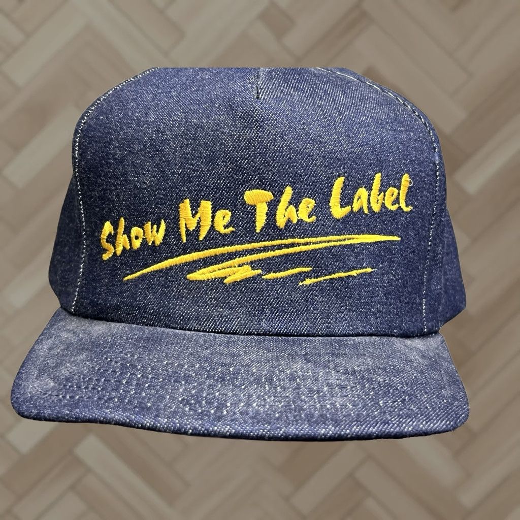 Vintage VINTAGE Union Made Denim SMWIA Show Me The Label USA Snapback Hat Cap Mens One Size Blue 1990s Retro Baseball Cap Size ONE SIZE - 1 Thumbnail