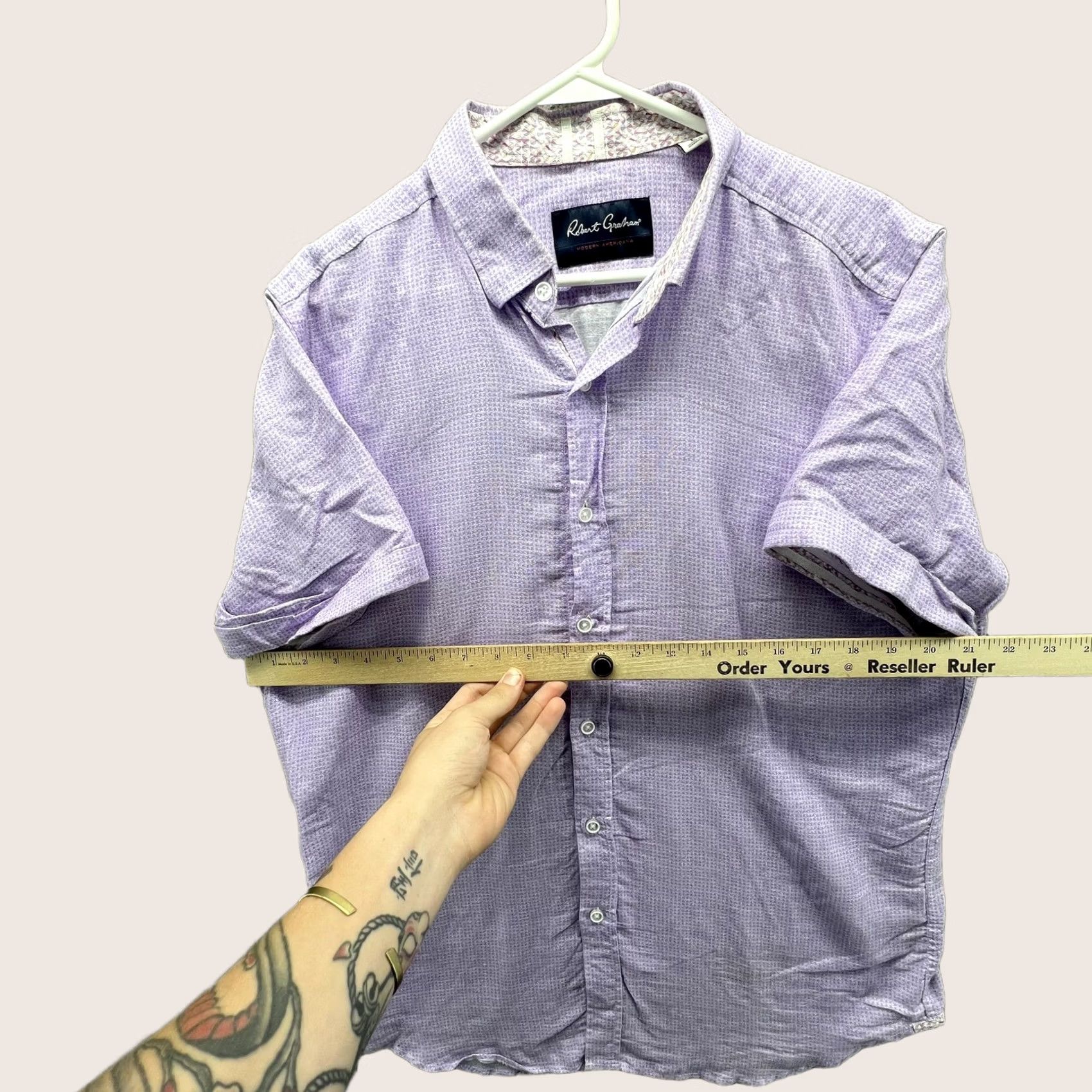Robert Graham Robert Graham Shirt Mens L Purple Check Short Sleeve Button Front Slim Fit Size US L / EU 52-54 / 3 - 1 Thumbnail