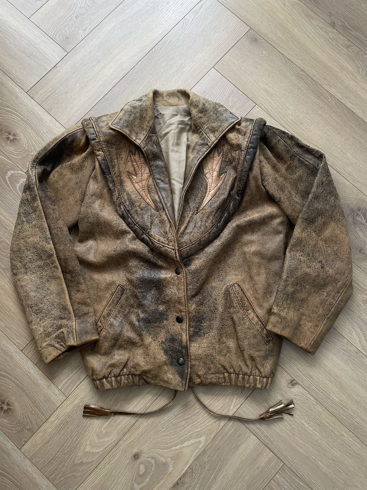 Vintage Washed Brown Retro 90s Genuine Real Leater Bomber Punk Rock Size US M / EU 48-50 / 2 - 1 Thumbnail