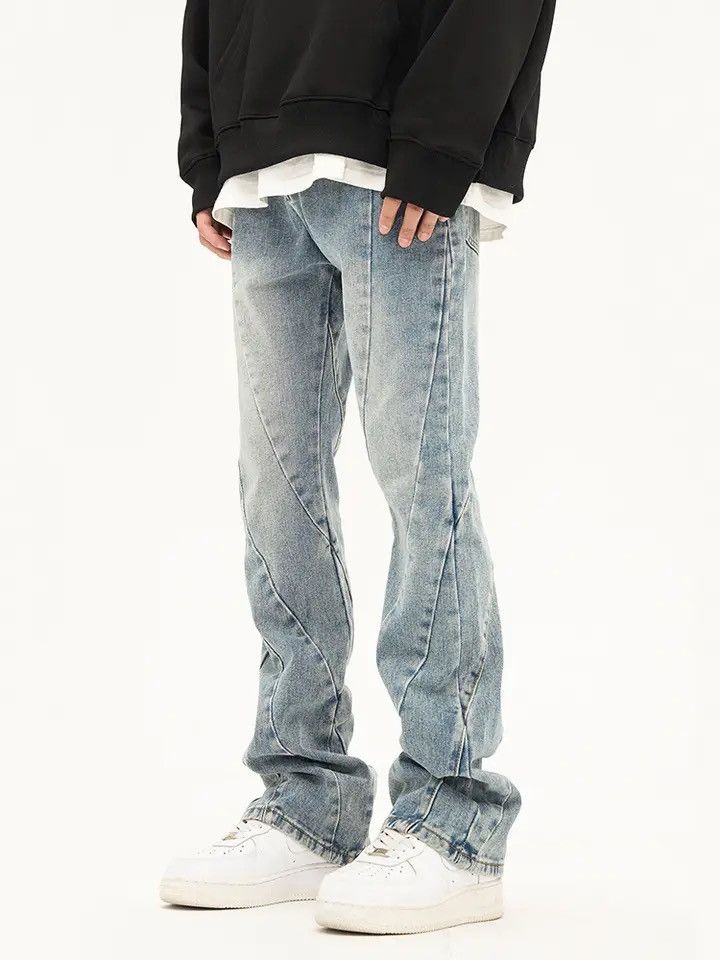 Japanese Brand × Vintage Spliced Flared Pants Mens Washed Distressed Denim Pants Size US 32 / EU 48 - 5 Thumbnail