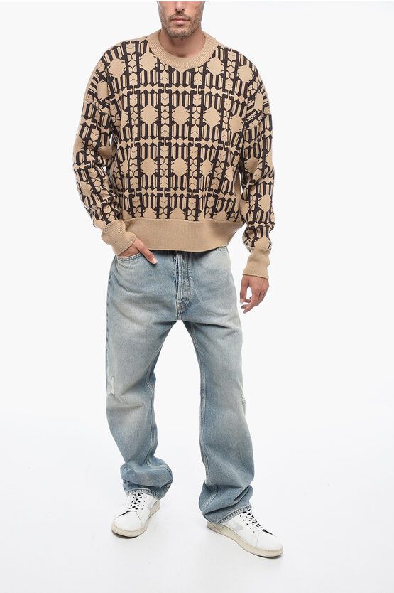 Palm Angels o1y0325 Crewneck Sweater in Beige/Dark Brown Size US L / EU 52-54 / 3 - 4 Thumbnail