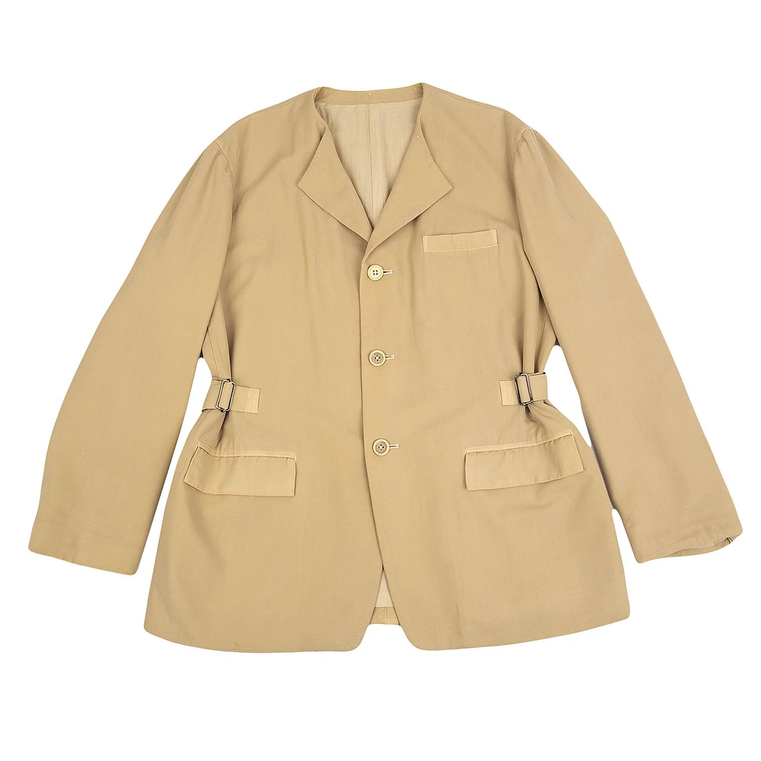 Yohji Yamamoto Yohji Yamamoto Beige No-Collar Wool Gabardine Jacket Size US M / EU 48-50 / 2 - 1 Thumbnail