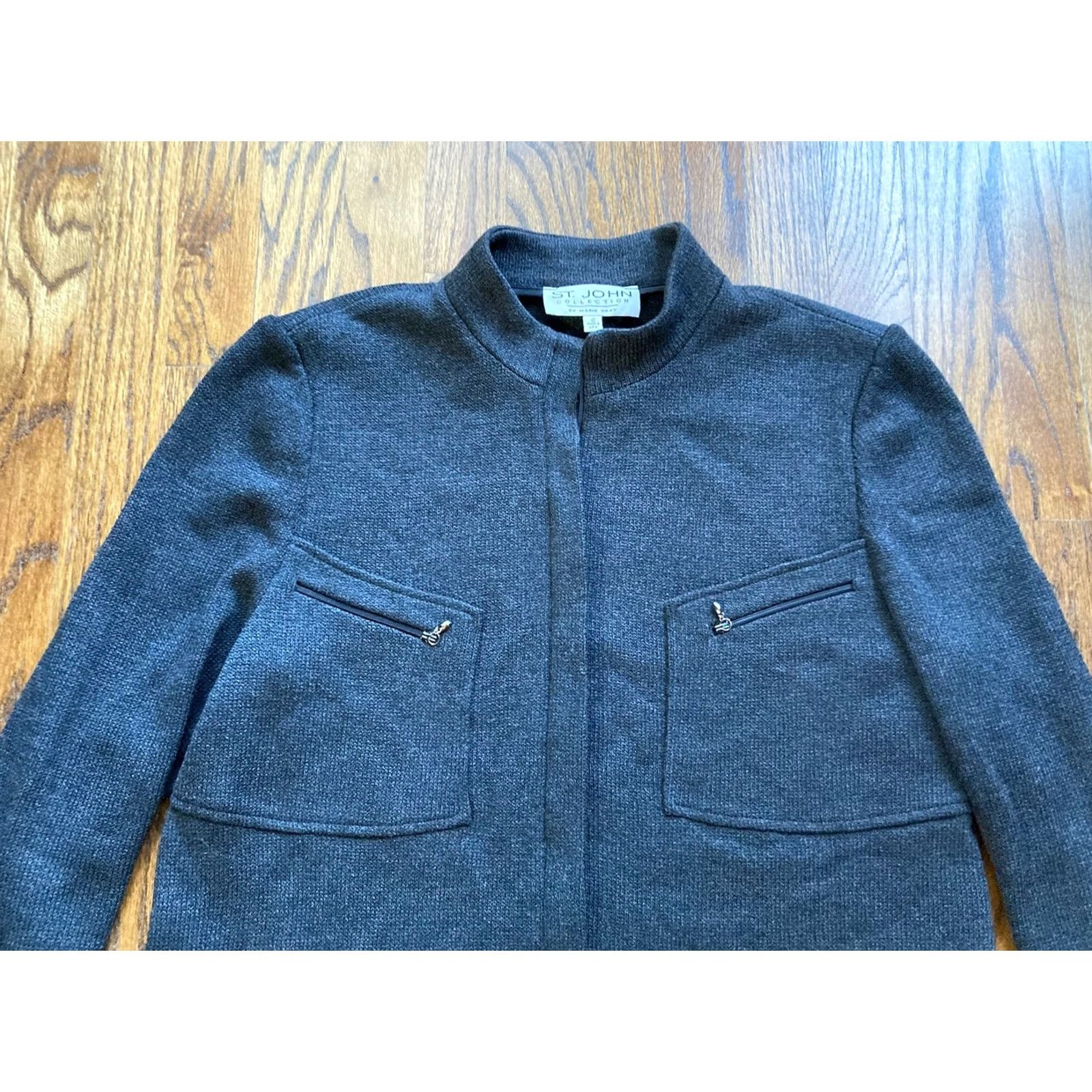 Vintage St John Jacket Womens Size 10 Full Zip Knit Wool Blend Pockets Gray USA Made Vintage No Size L / US 10 / IT 46 - 4 Thumbnail