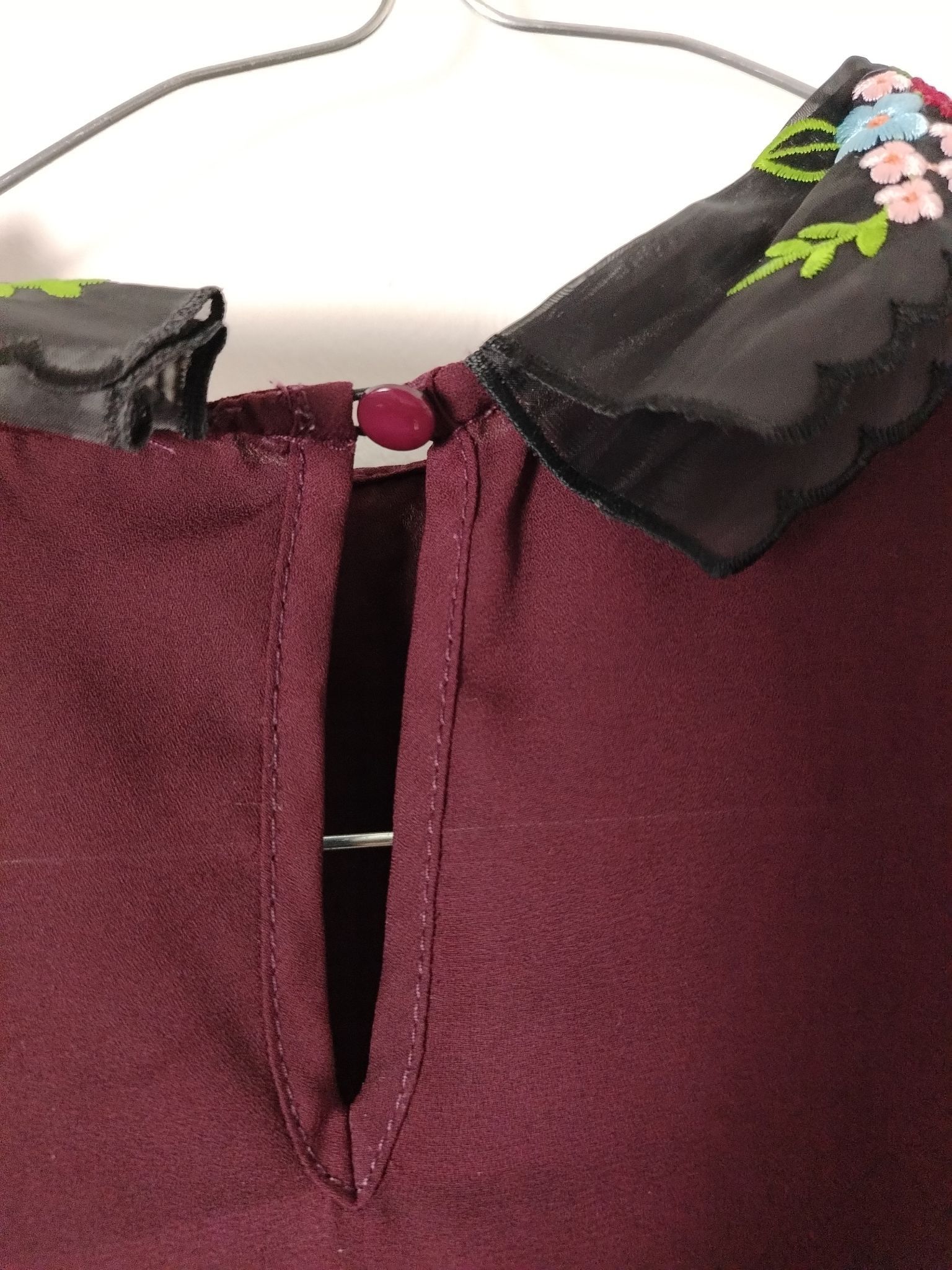New Look New Look Blouse Womens UK 8 Burgundy Embroidered Peter Pan Size M / US 6-8 / IT 42-44 - 7 Thumbnail