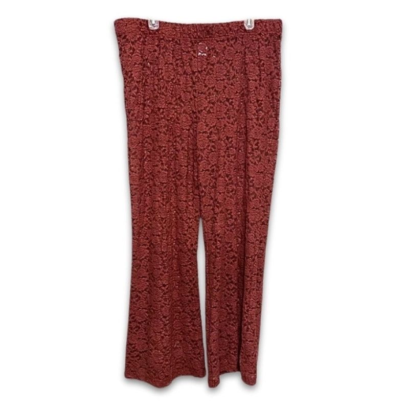 Other Open Edit Pants Wide Leg Floral Lace Brown Women's 1X NWOT Size 38" / US 16 / IT 52 - 1 Thumbnail
