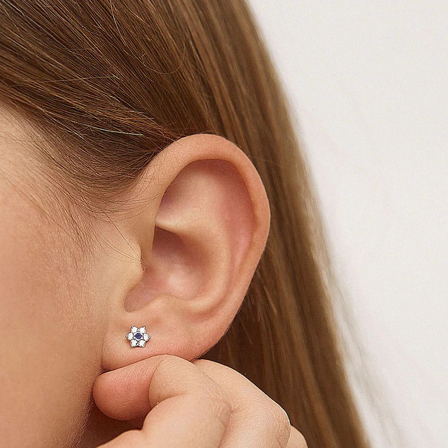 Other CZ Cluster Flower Purple & Clear Earrings - Sterling Silver Size ONE SIZE - 2 Thumbnail