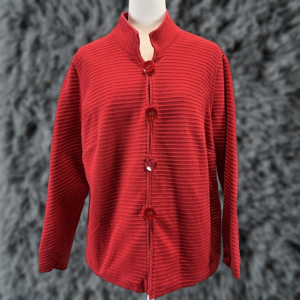 Coldwater Creek Coldwater Creek Jacket Womens 1X Plus Red Lined Button Mock Neck Knit Size XL / US 12-14 / IT 48-50 - 1 Thumbnail