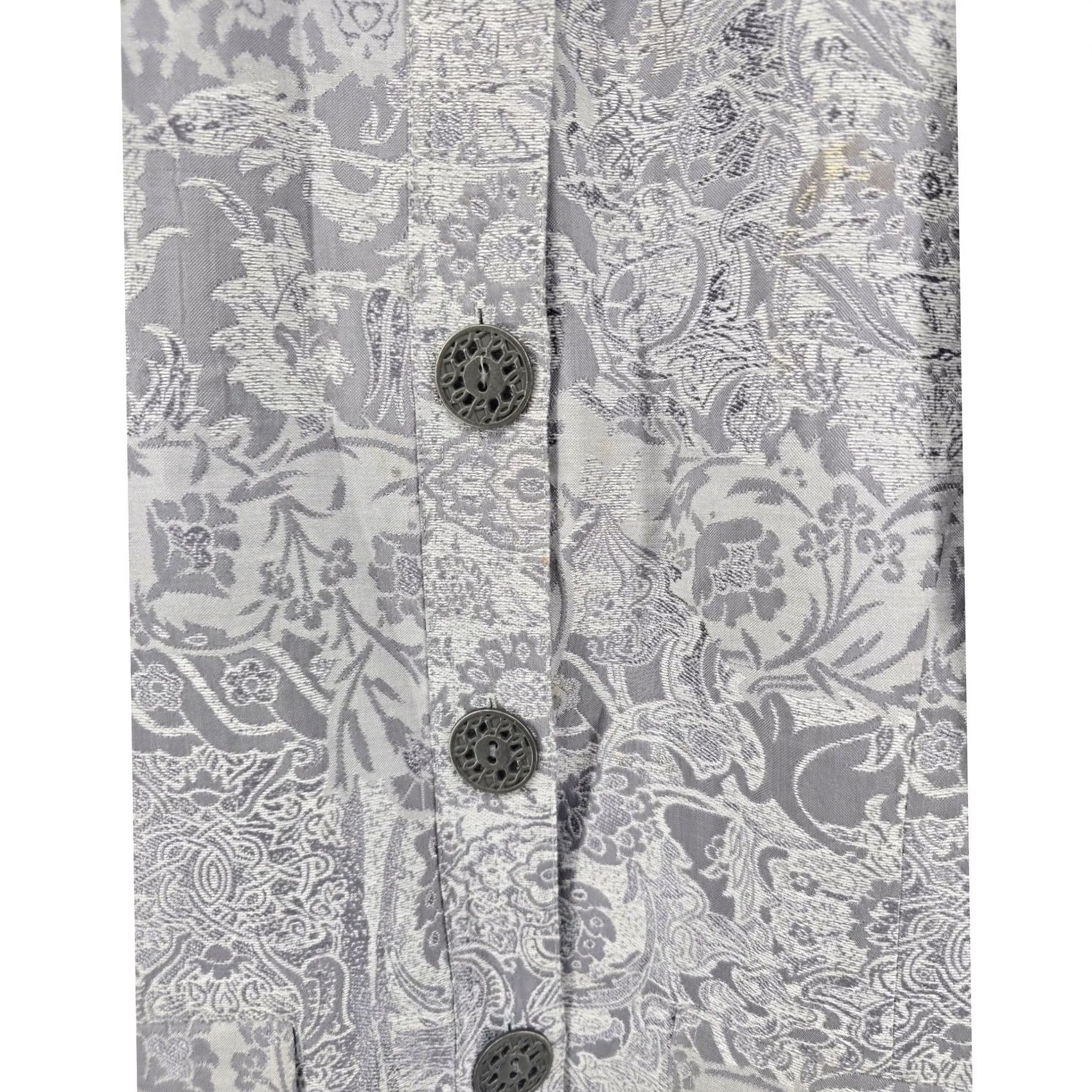 Vintage Chico's Blazer Jacket Womens Gray Silk Blend Damask Jacquard Button Front Coat Size L / US 10 / IT 46 - 2 Thumbnail