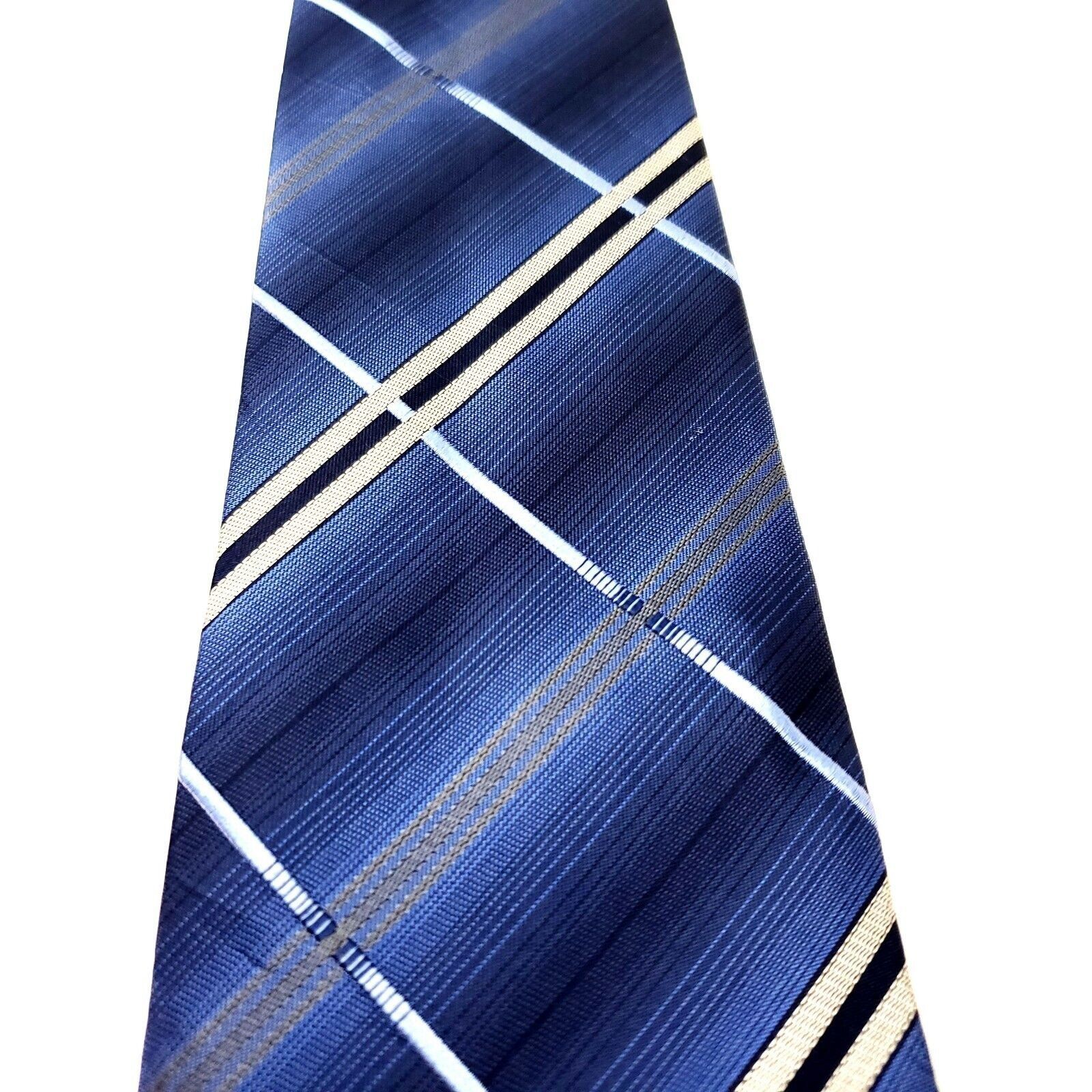 Van Heusen Van Heusen Blue Silk Tie Woven Gingham Plaid Stain Resistant Size ONE SIZE - 2 Thumbnail