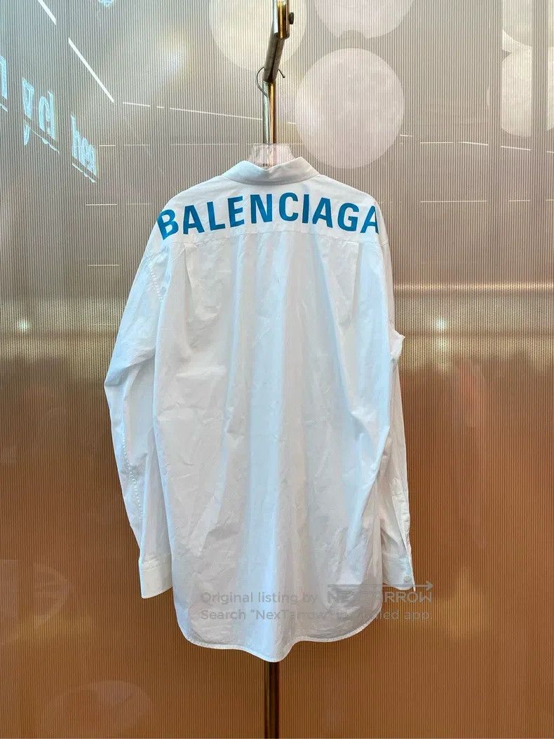 Balenciaga Balenciaga White and Blue Back Logo Shirt, Size 36 Size XS / US 0-2 / IT 36-38 - 2 Thumbnail