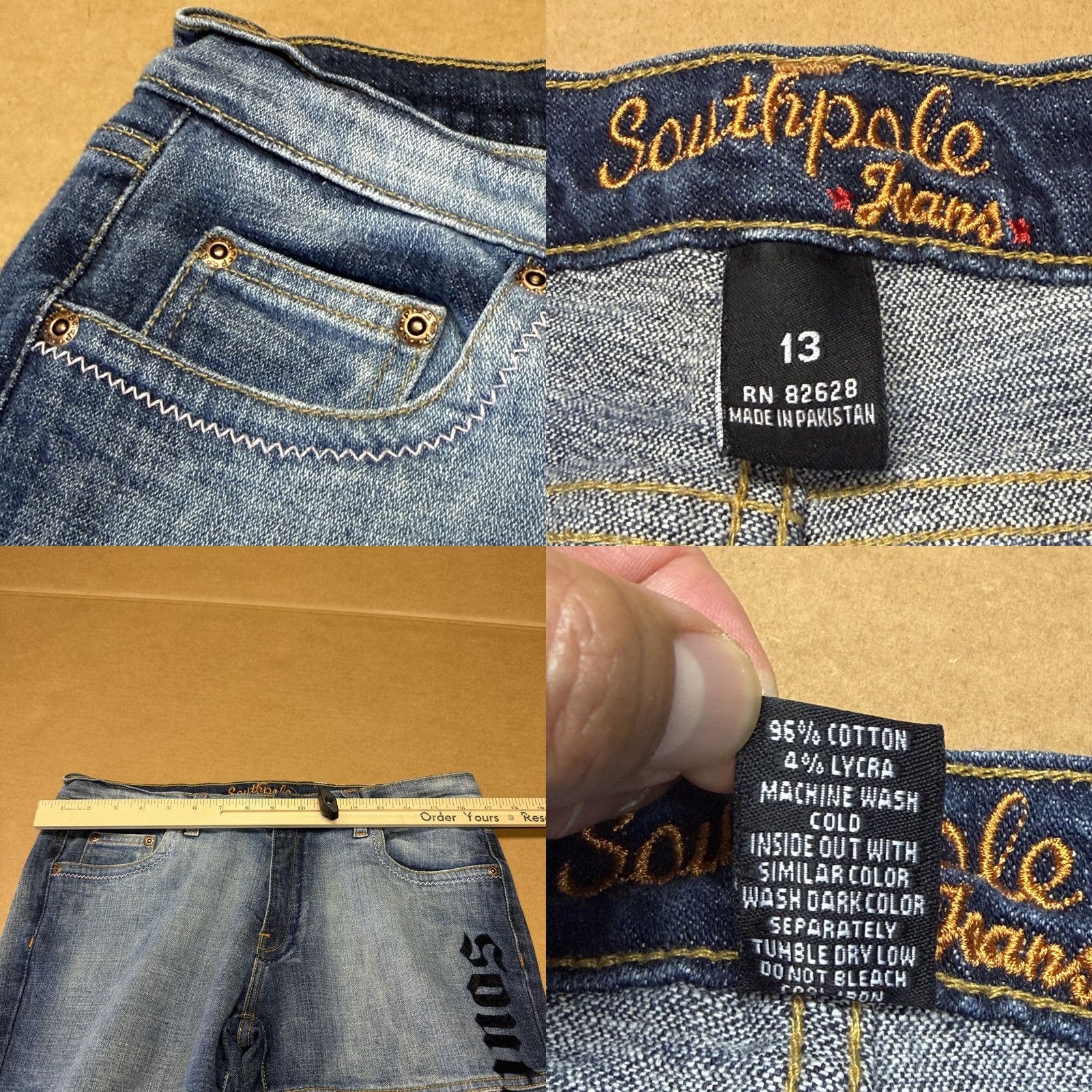 Southpole Southpole Jeans Juniors 13 Blue Low Rise Flare Embroidered Logo Stretch Denim Jeans - 5-Pocket Logo Crest Embroidery Womens, Regular Fit, Medium Wash Size 34" / US 12 / IT 48 - 8 Thumbnail
