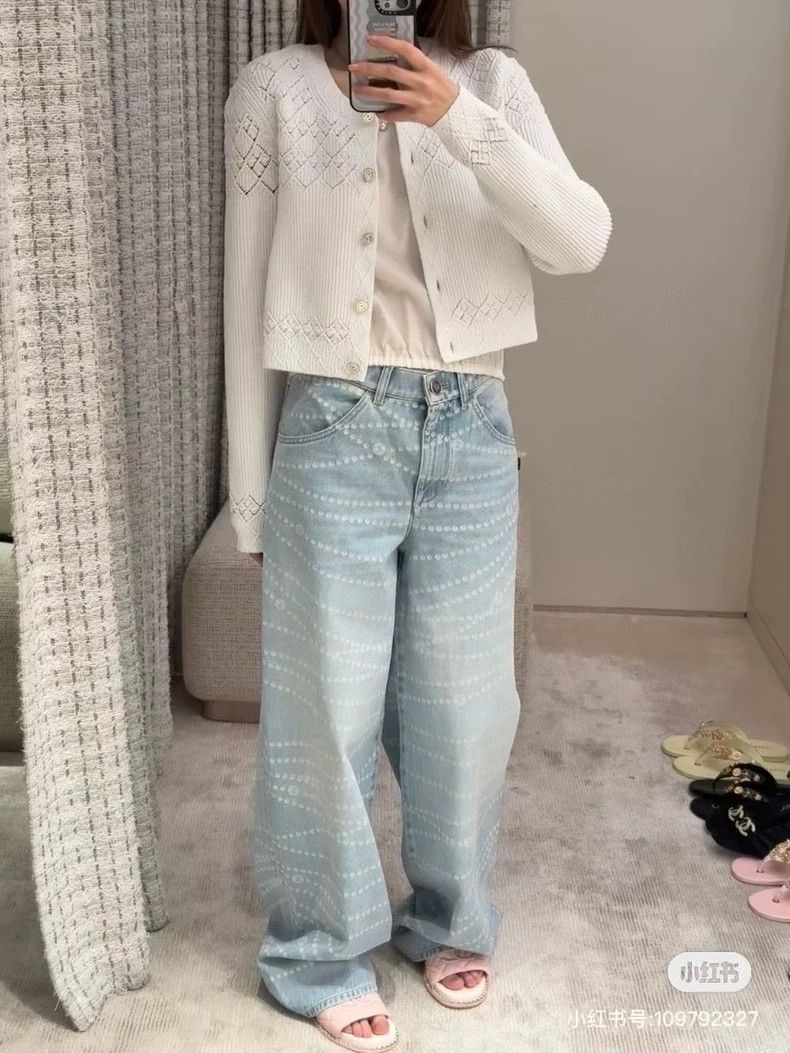 Chanel Chanel 25 pearl chain wide-leg jeans Size 25" / US 0 / IT 36 - 9 Thumbnail