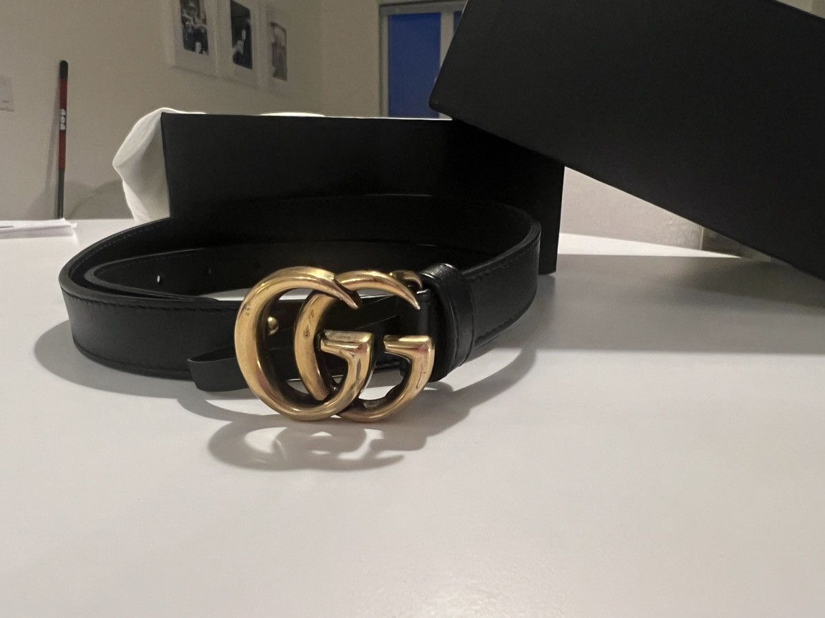 image of Gucci Leather Belt Double G Buckle in Black, Women's