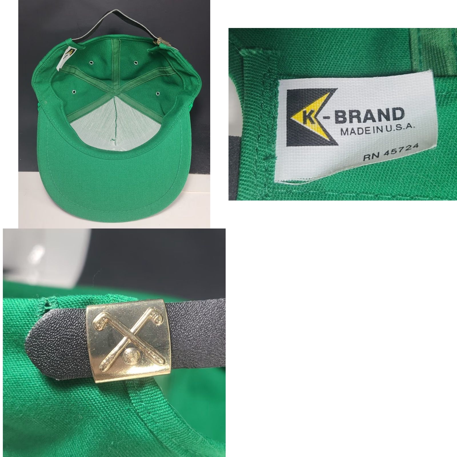 J Brand VINTAGE PIONEER SEED Hat Cap K Brand Farmer Trucker Rope Leather Strap USA Baseball Cap Adjustable Green 1990s Mens Size ONE SIZE - 8 Thumbnail