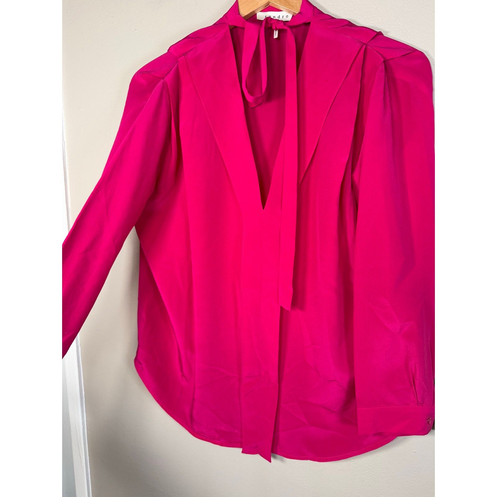 Sandro Sandro Pink Neck Tie Blouse size 2/M Size M / US 6-8 / IT 42-44 - 7 Thumbnail