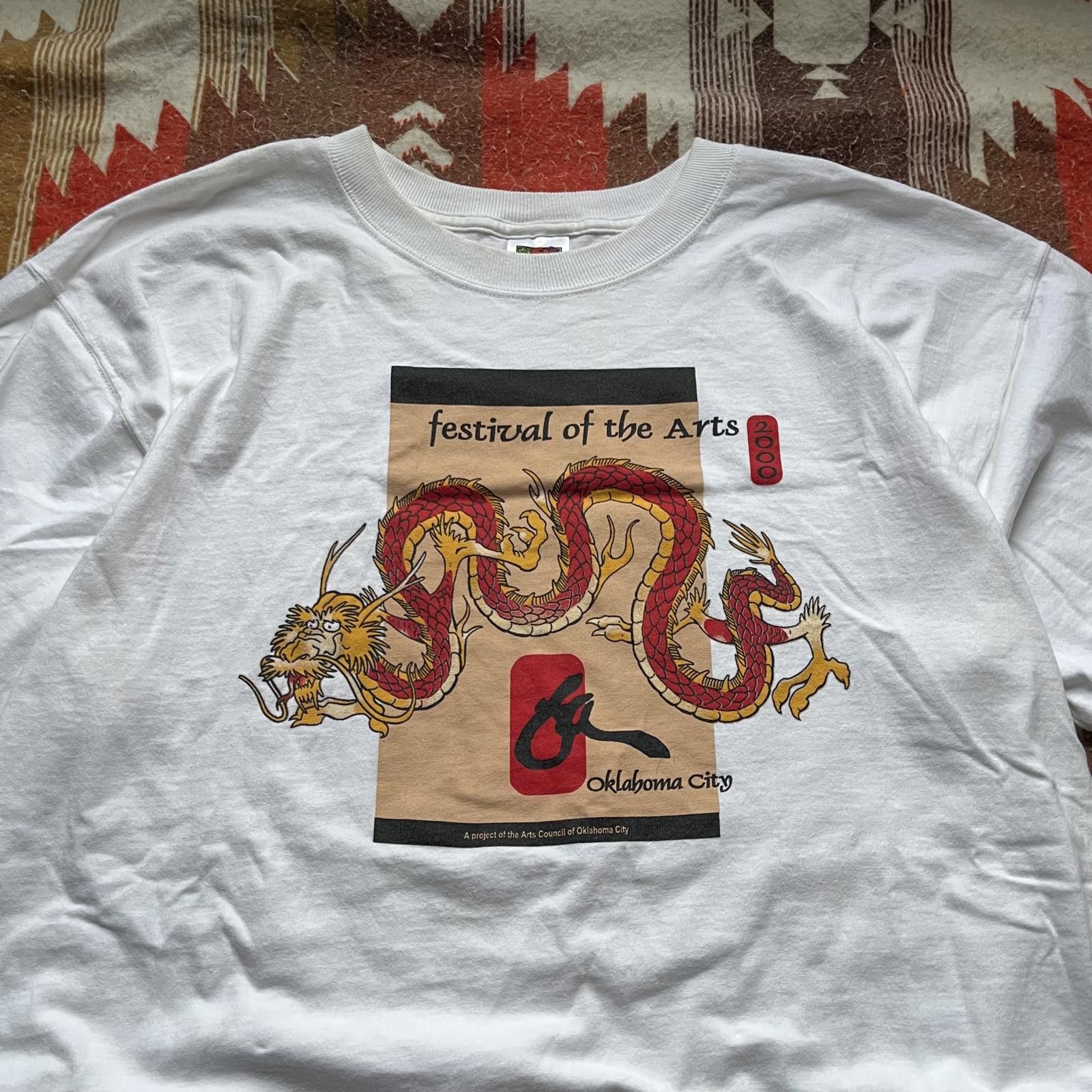 Fruit Of The Loom × Vintage Vintage 90s Y2K Chinese Dragon Art Festival Oklahoma Shirt Size US XL / EU 56 / 4 - 2 Thumbnail
