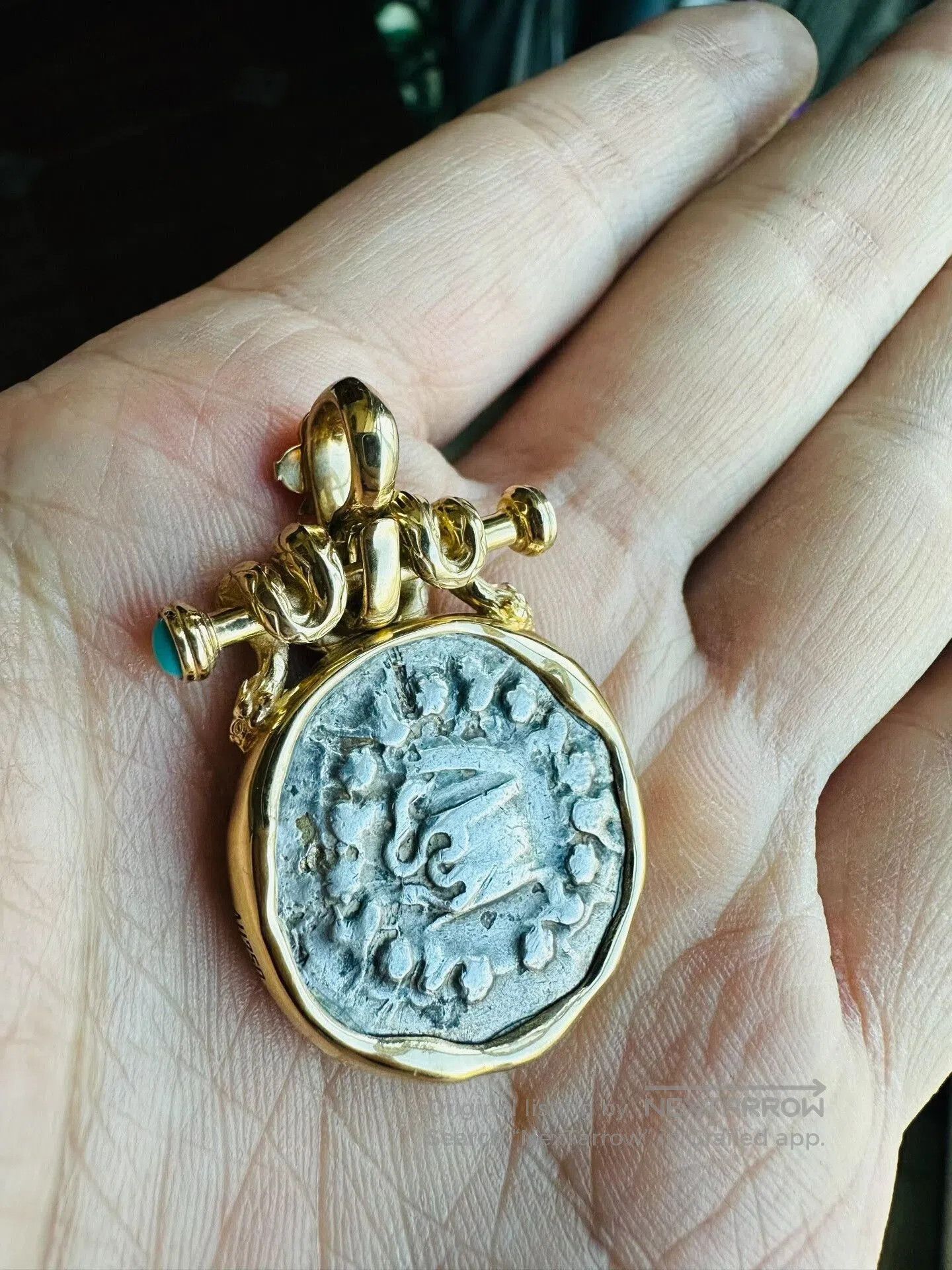 Other Turquoise 18k Gold Ancient Coin Pendant. Size ONE SIZE - 4 Thumbnail