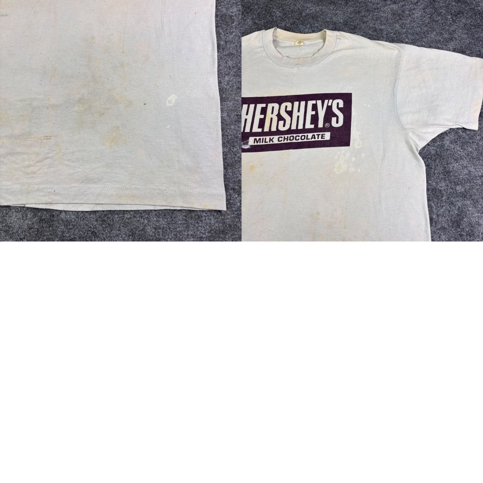 CHOCOOLATE VINTAGE Hershey's Milk Chocolate T Shirt XL White Single Stitch Distressed 80s Mens Graphic Tee Short Sleeve Grunge U.S. Cotton Blend 1980s Size US XL / EU 56 / 4 - 8 Thumbnail